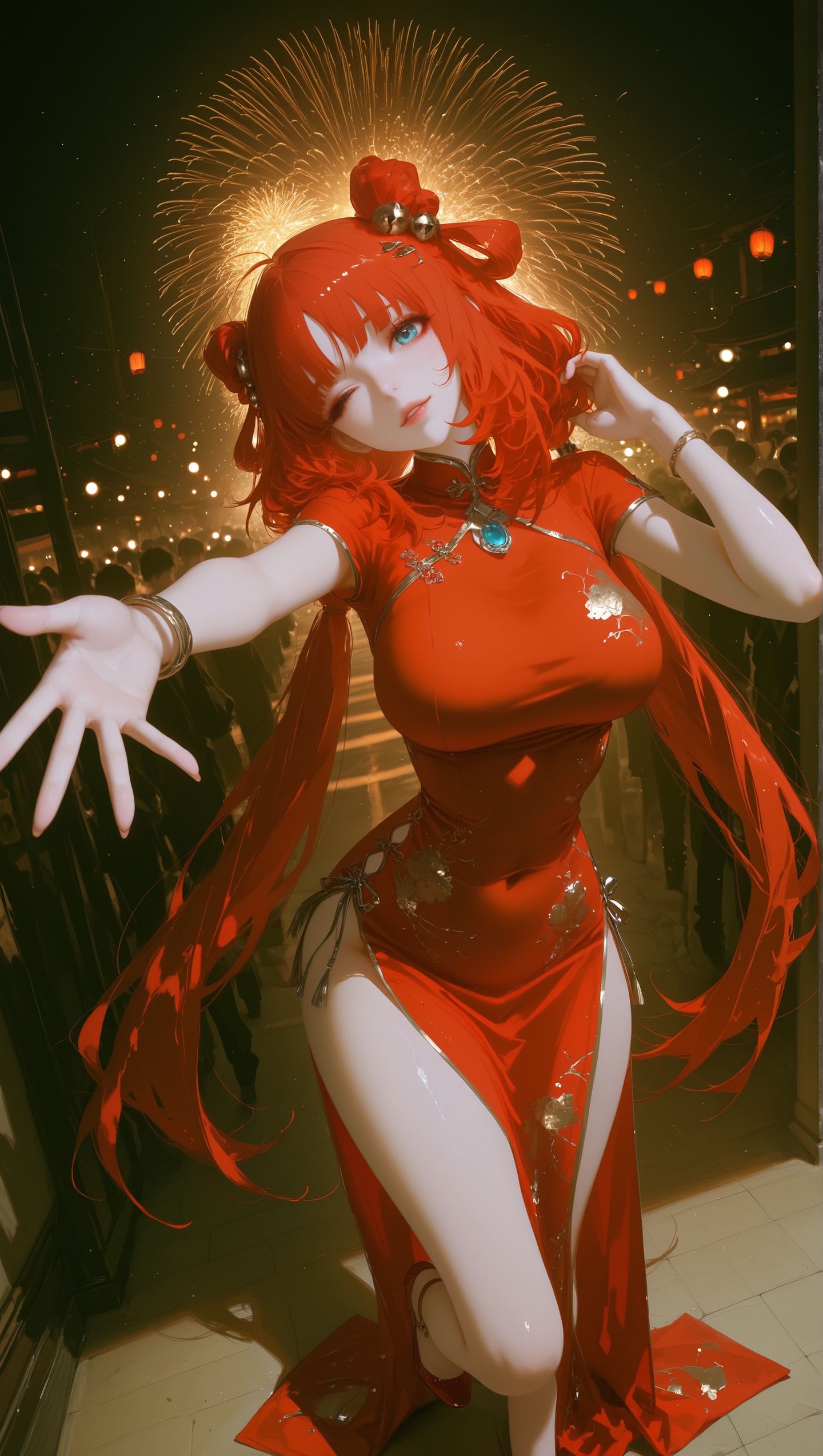 甘雨、刻晴、胡桃，二次元游戏原神新年喜庆烟花旗袍壁纸,第2张