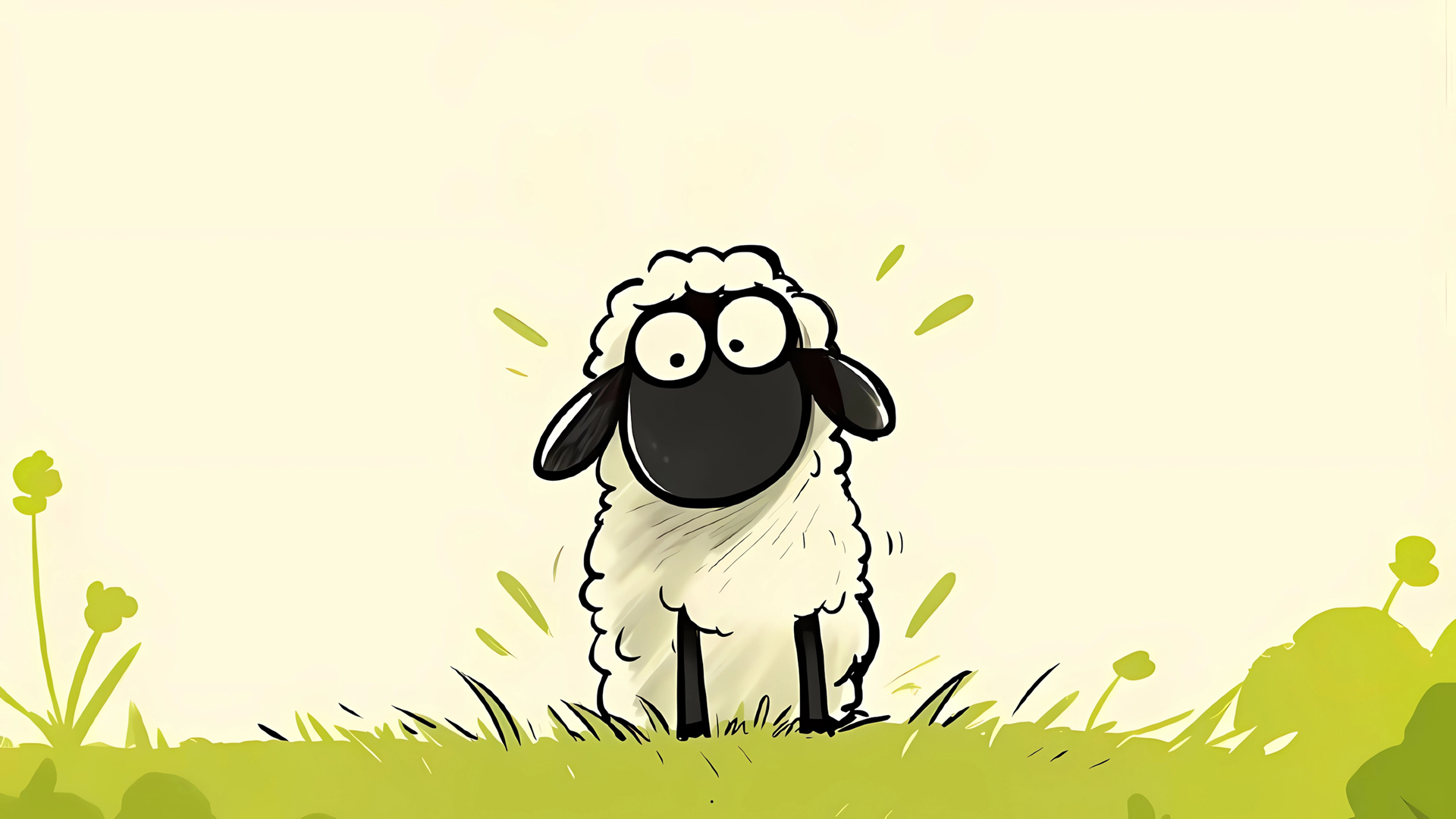 小羊肖恩 卡通羊 绿色草地 简约桌面壁纸,第1张