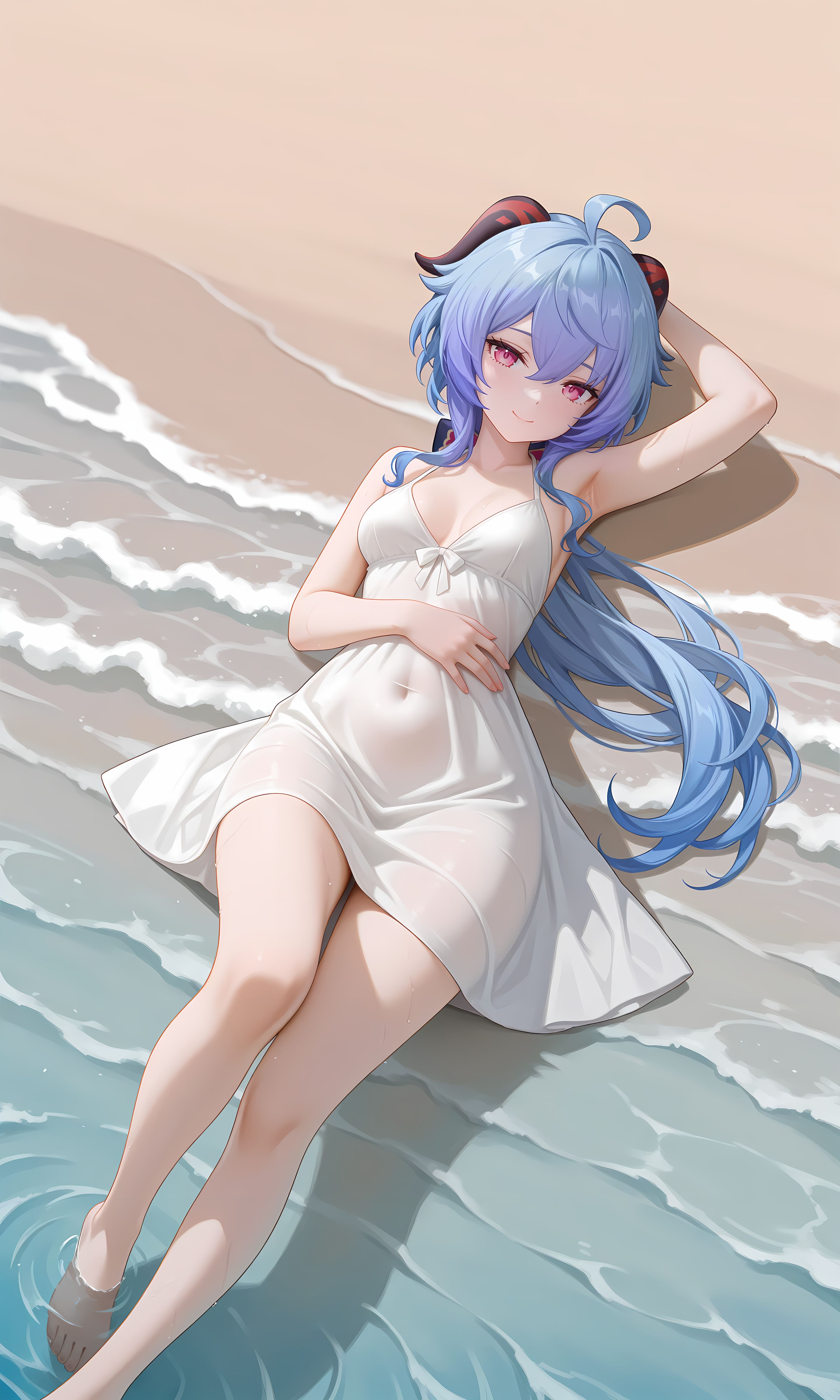 原神甘雨 海边夏日 二次元游戏壁纸图片唯美 手办既视感,第1张