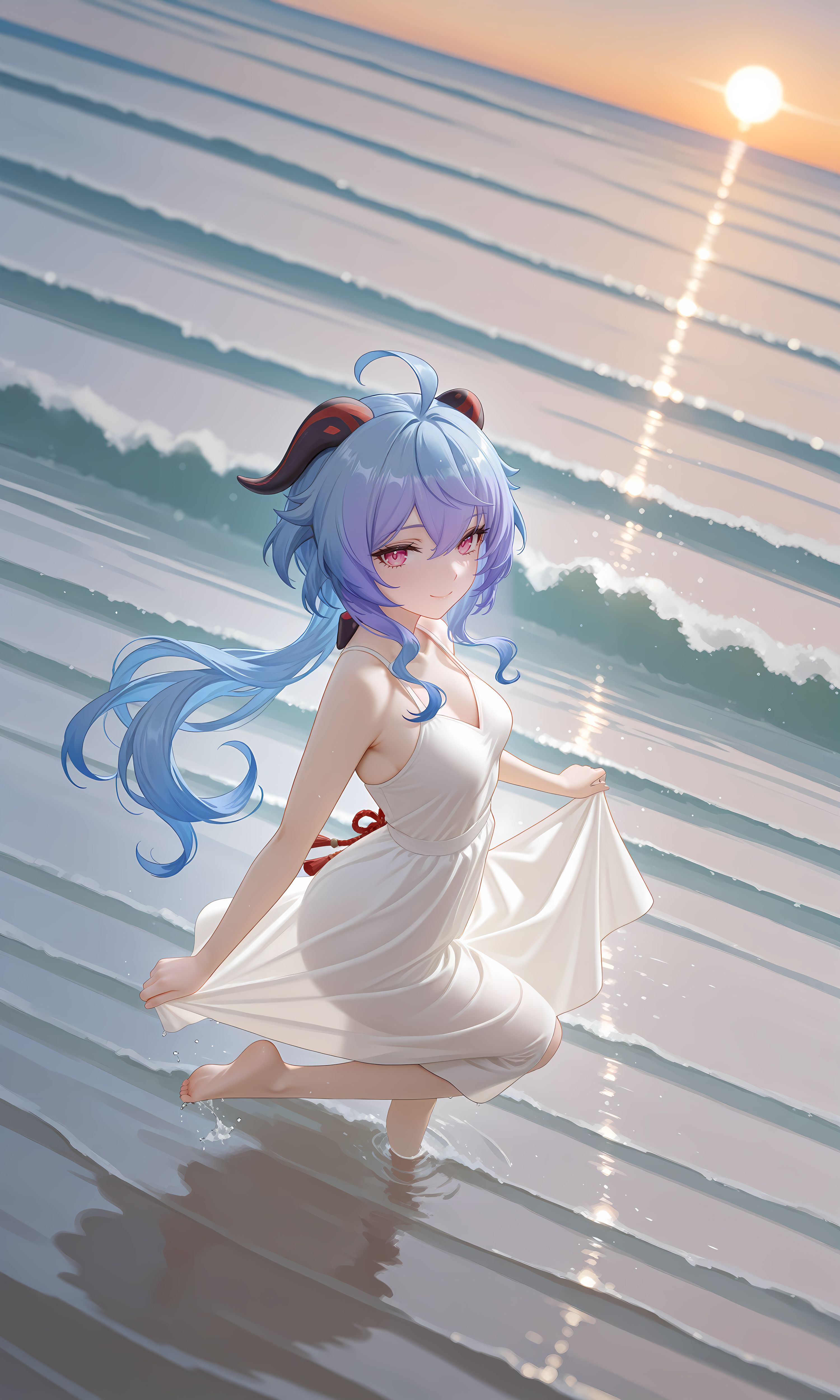 原神甘雨 海边夏日 二次元游戏壁纸图片唯美 手办既视感,第3张