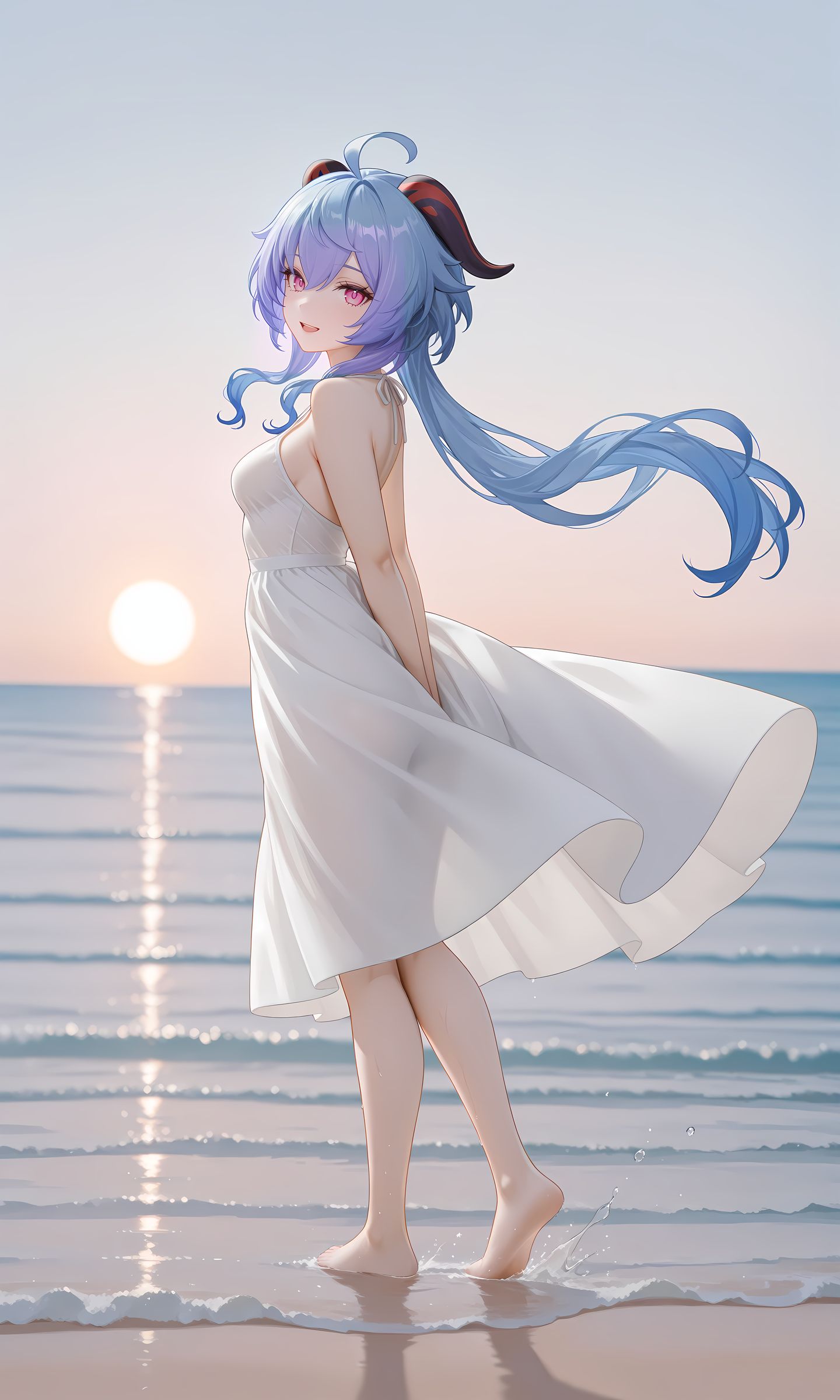 原神甘雨 海边夏日 二次元游戏壁纸图片唯美 手办既视感,第5张