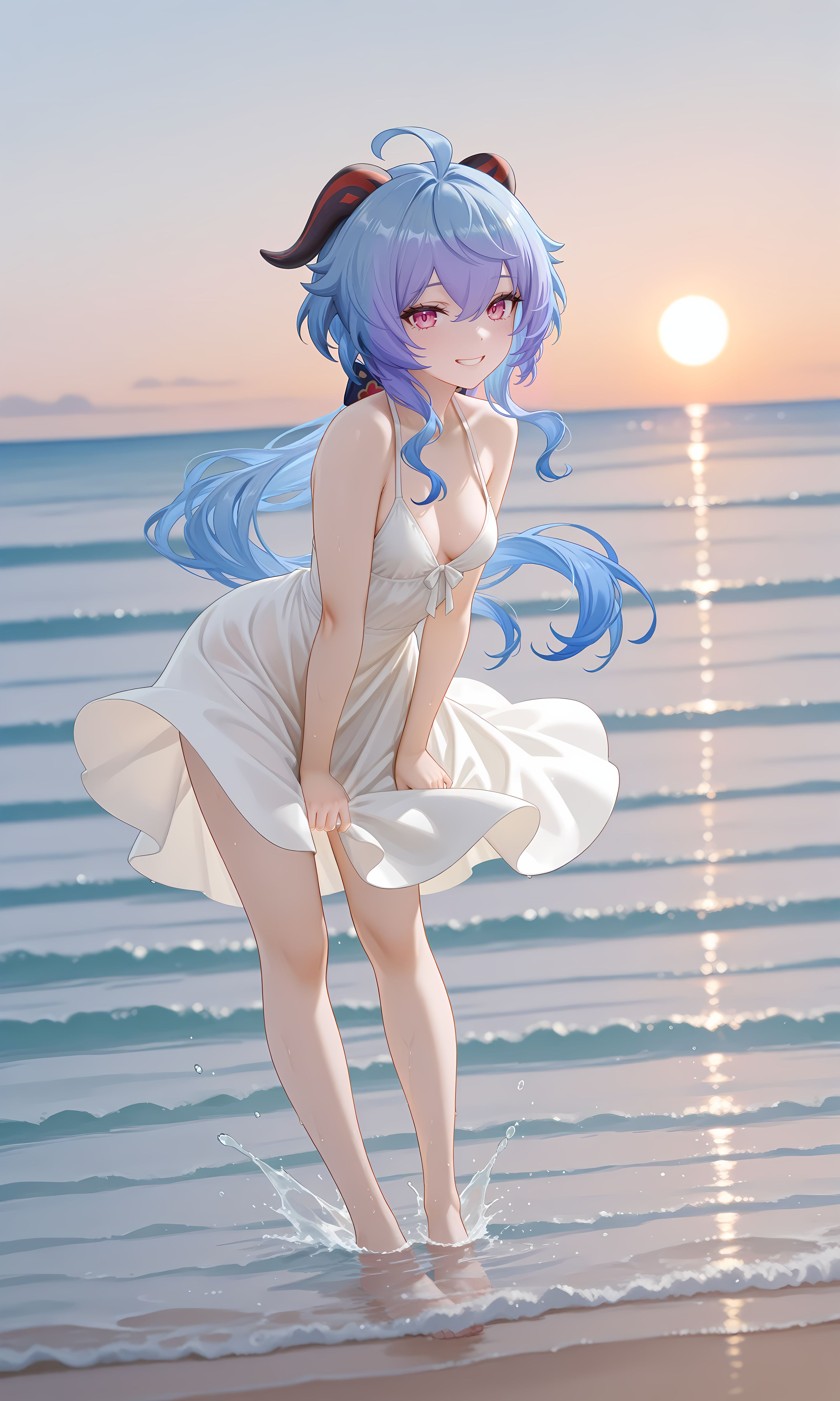 原神甘雨 海边夏日 二次元游戏壁纸图片唯美 手办既视感,第4张