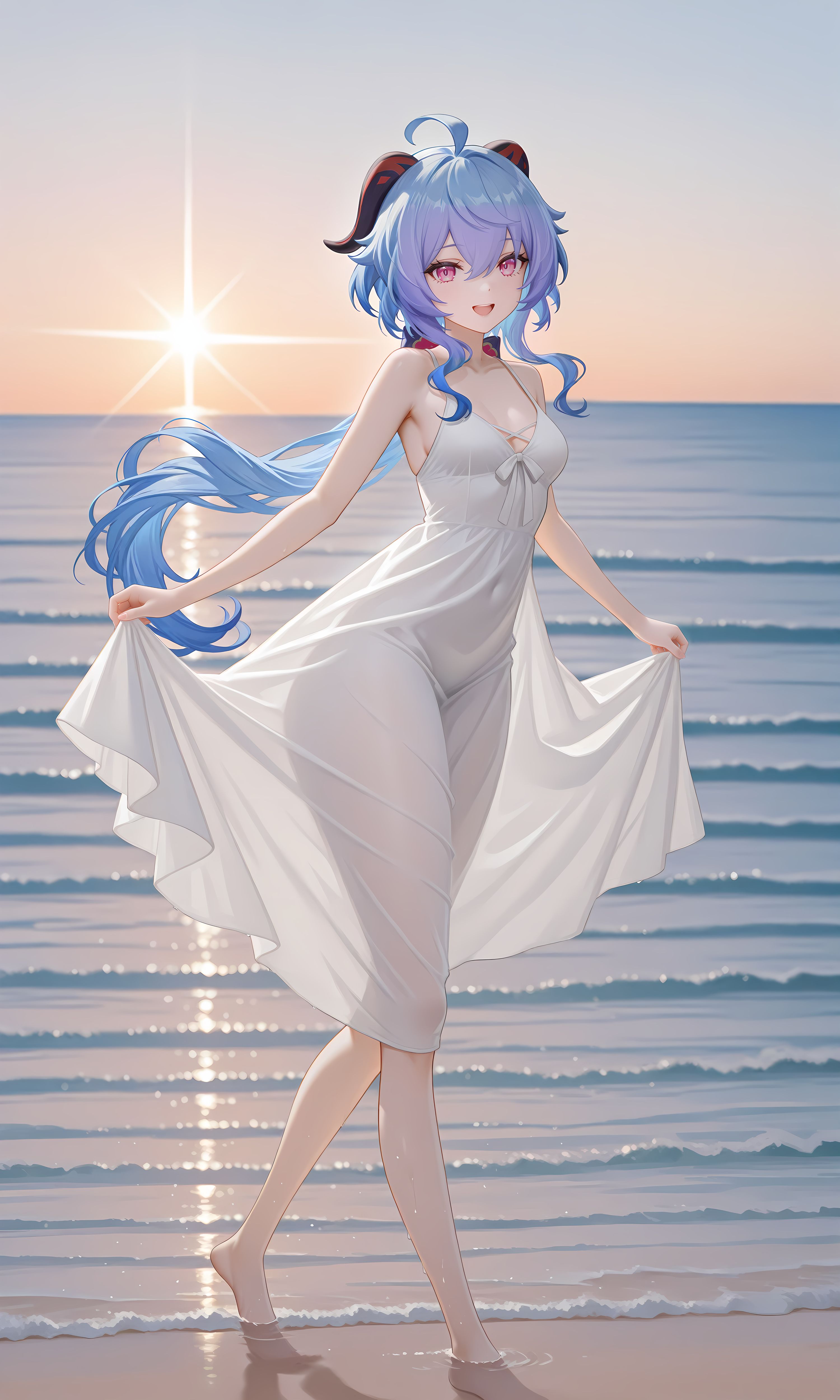 原神甘雨 海边夏日 二次元游戏壁纸图片唯美 手办既视感,第6张