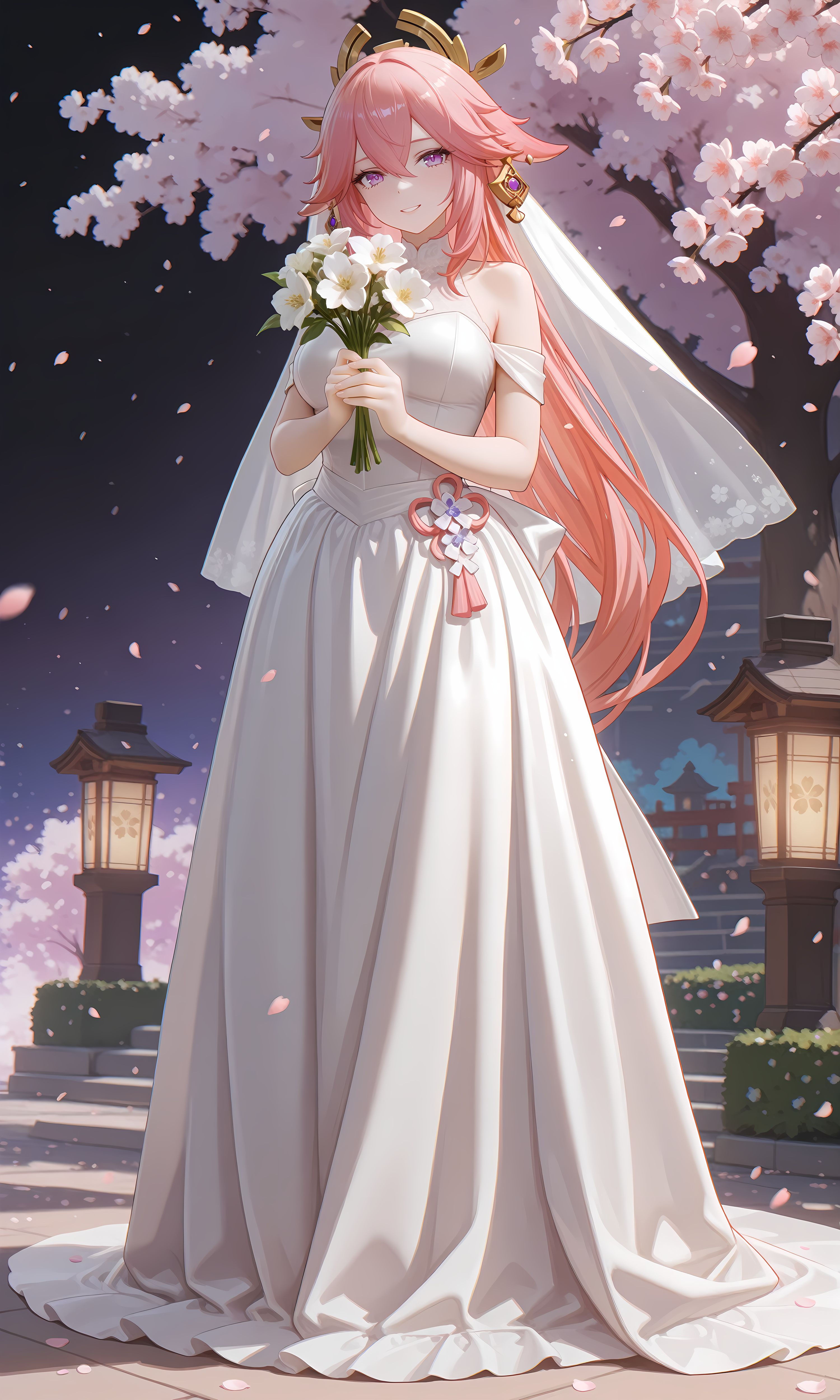 原神八重神子花嫁系列 二次元游戏角色美女壁纸,第2张