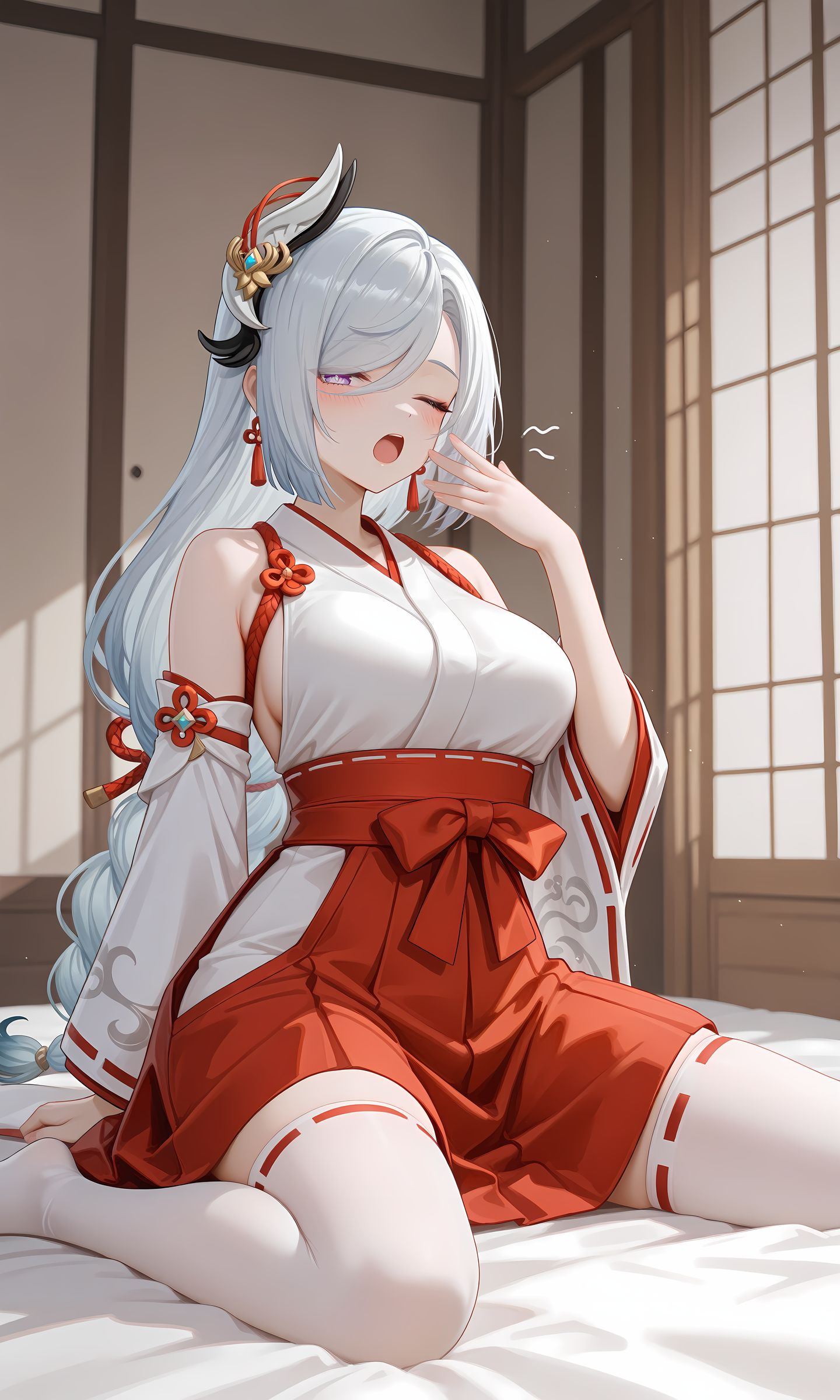 原神申鹤 换装二创 神社巫女 二次元游戏美图,第1张