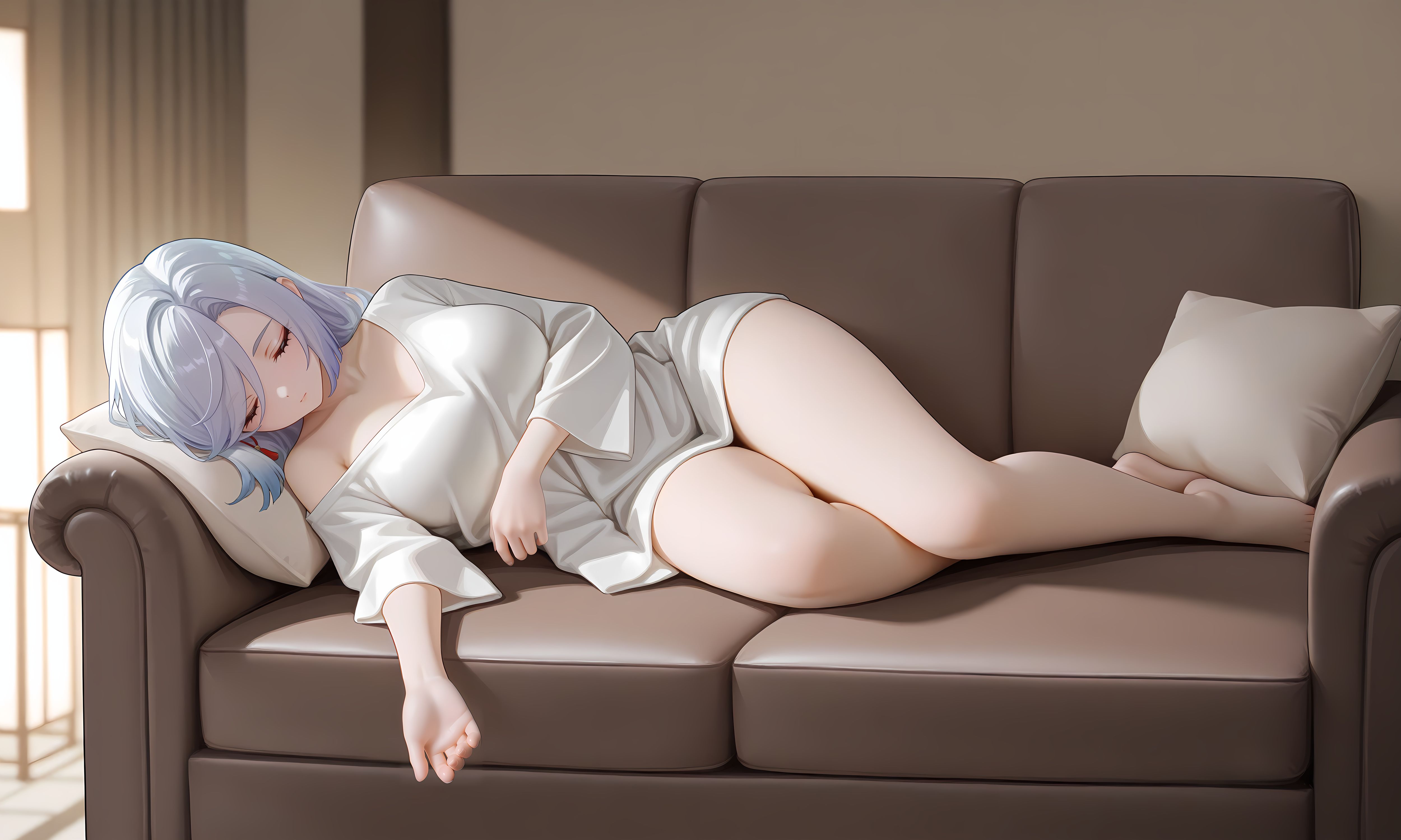 原神申鹤惬意午睡 二次元游戏壁纸 居家睡衣大长腿 电脑壁纸桌面,第1张