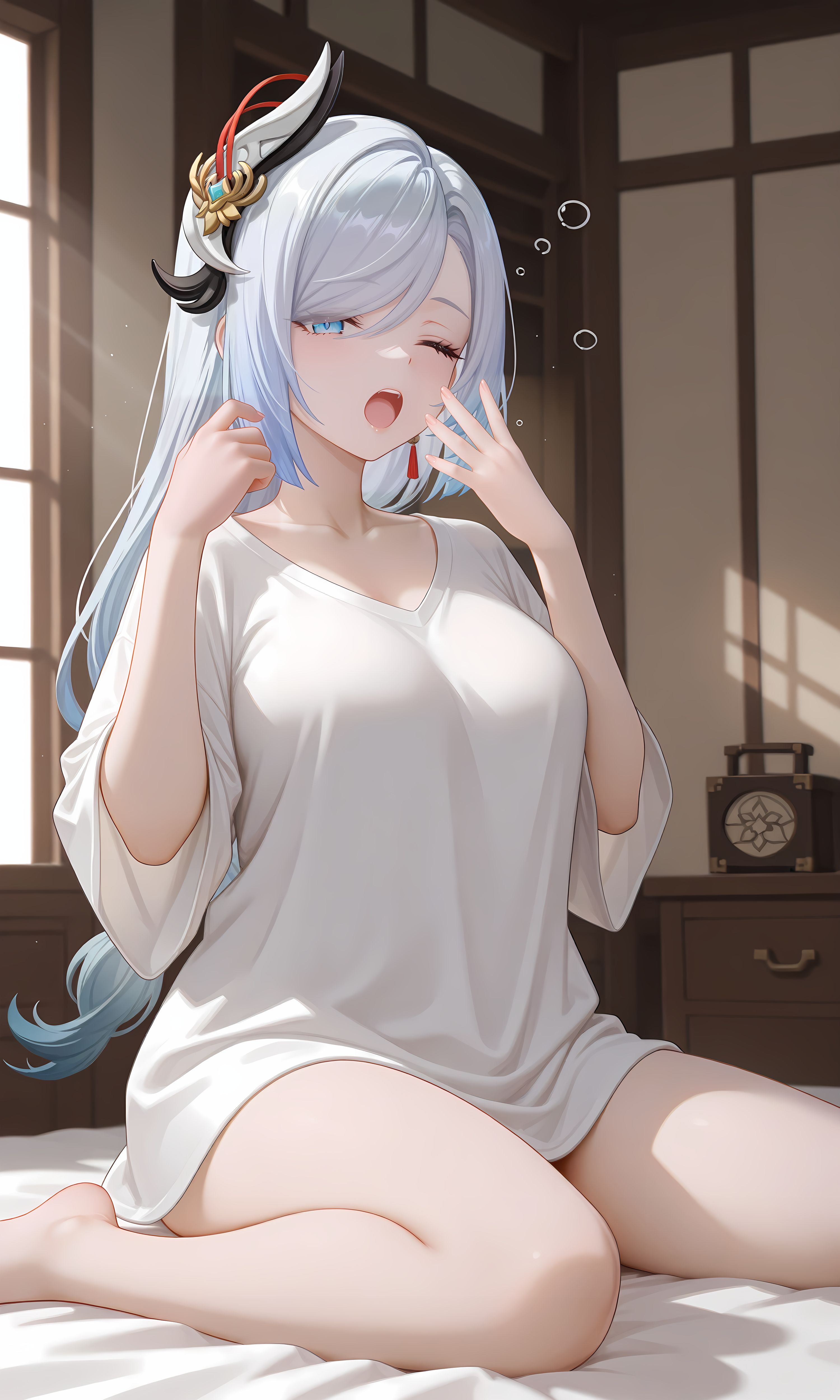 原神申鹤惬意午睡 二次元游戏壁纸 居家睡衣大长腿,第3张