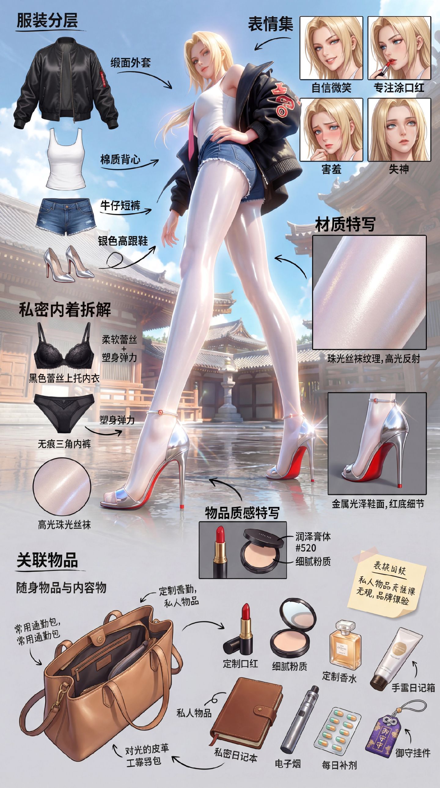 纲手 动漫火影忍者 二次元人物拆解 解析亮面白丝裤袜,第2张