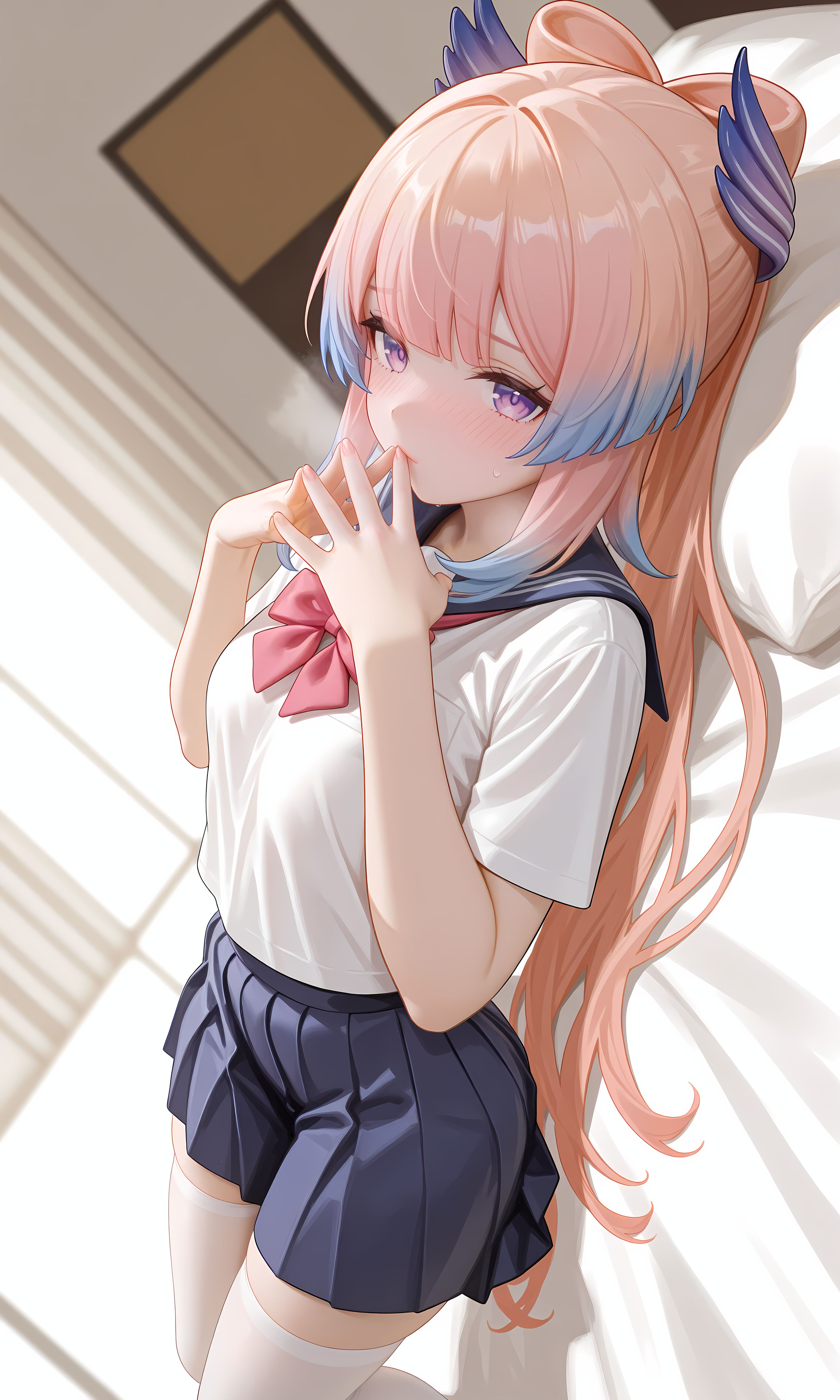 原神心海 完美jk女友 珊瑚宫心海 二次元壁纸 白丝袜过膝袜裙子,第2张