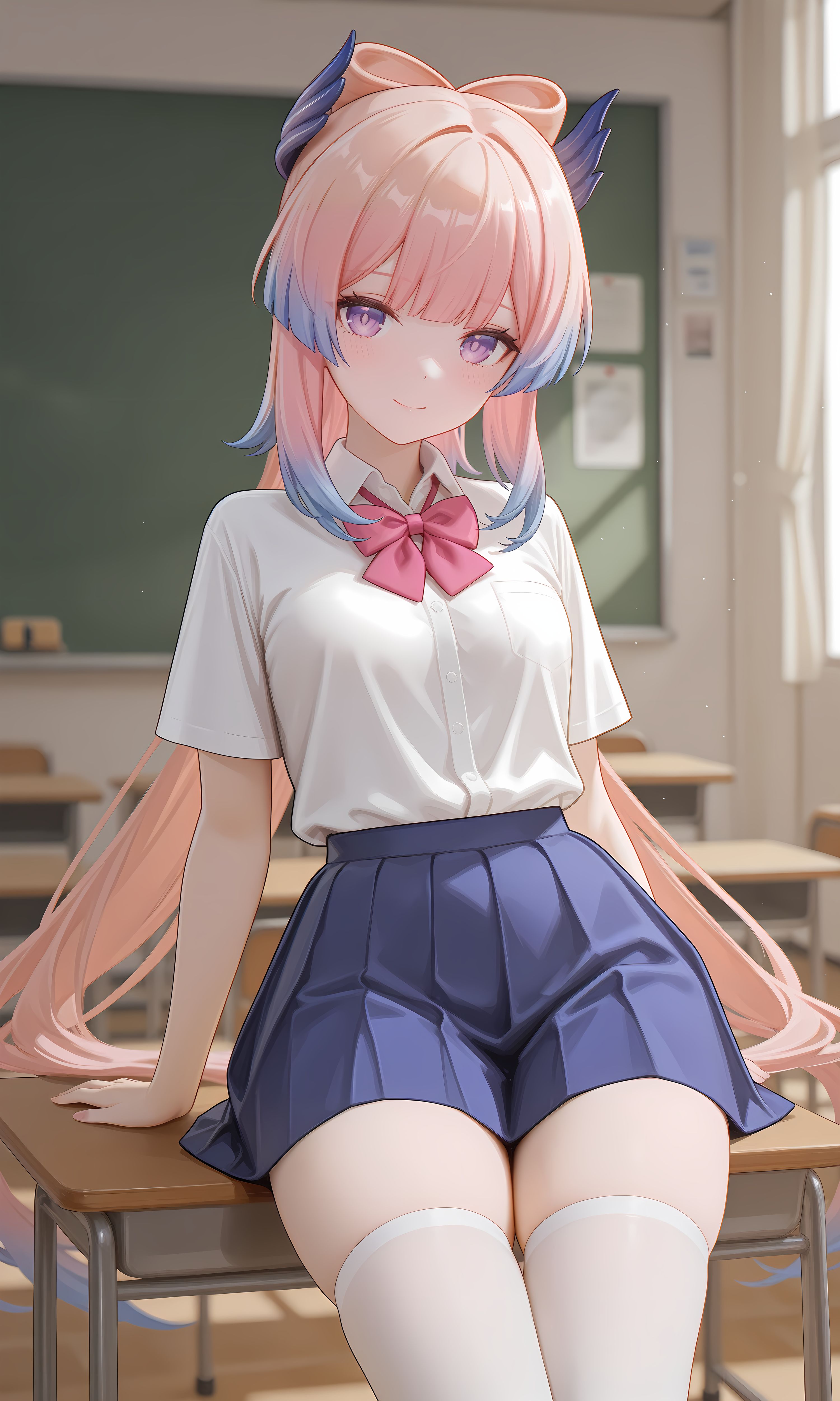 原神心海 完美jk女友 珊瑚宫心海 二次元壁纸 白丝袜过膝袜裙子,第3张