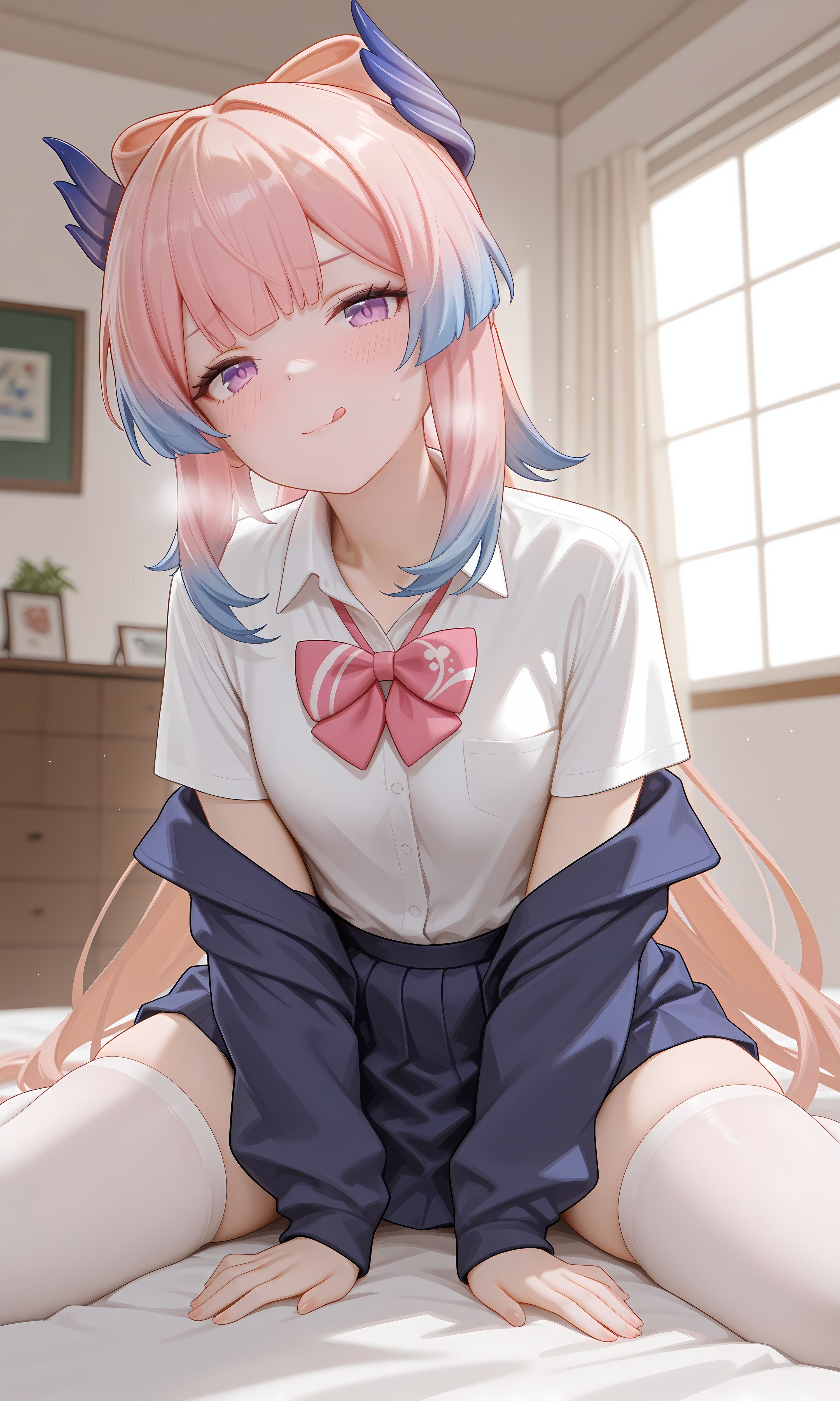 原神心海 完美jk女友 珊瑚宫心海 二次元壁纸 白丝袜过膝袜裙子,第4张