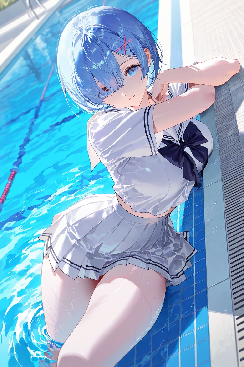 从零开始的异世界生活 蕾姆酱 动漫壁纸 二次元少女图片 好身材 泳池大长腿肉肉腿,第3张