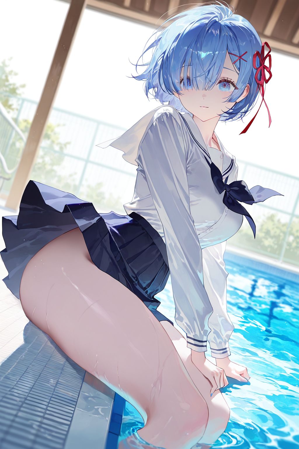 从零开始的异世界生活 蕾姆酱 动漫壁纸 二次元少女图片 好身材 泳池大长腿肉肉腿,第2张