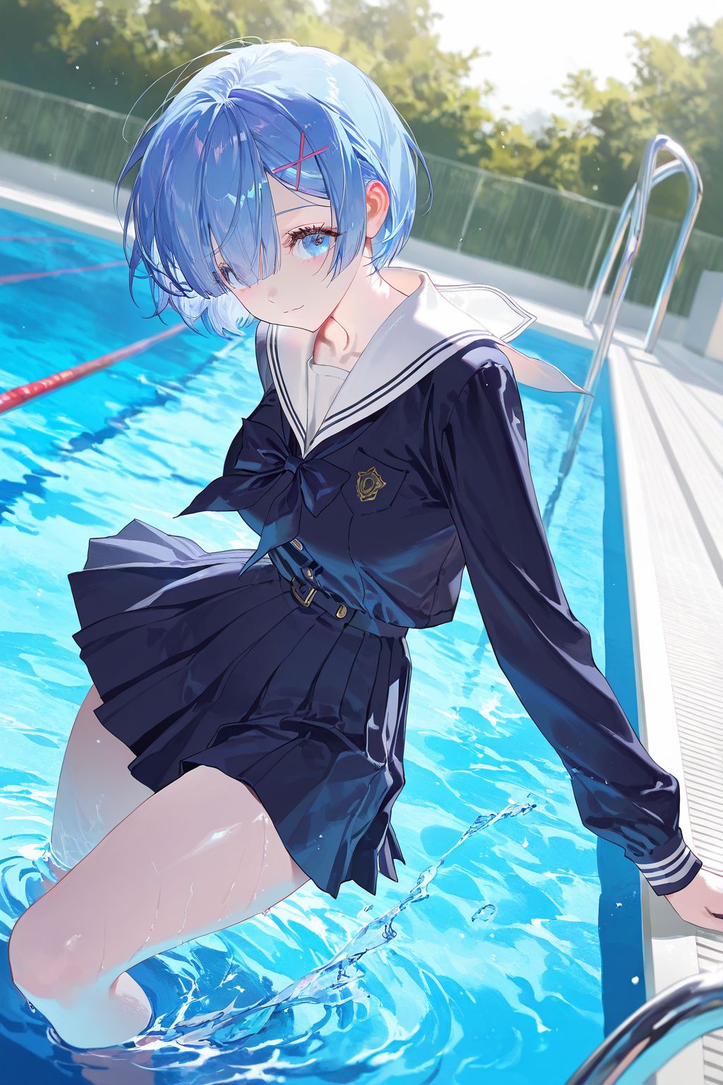 从零开始的异世界生活 蕾姆酱 动漫壁纸 二次元少女图片 好身材 泳池大长腿肉肉腿,第6张