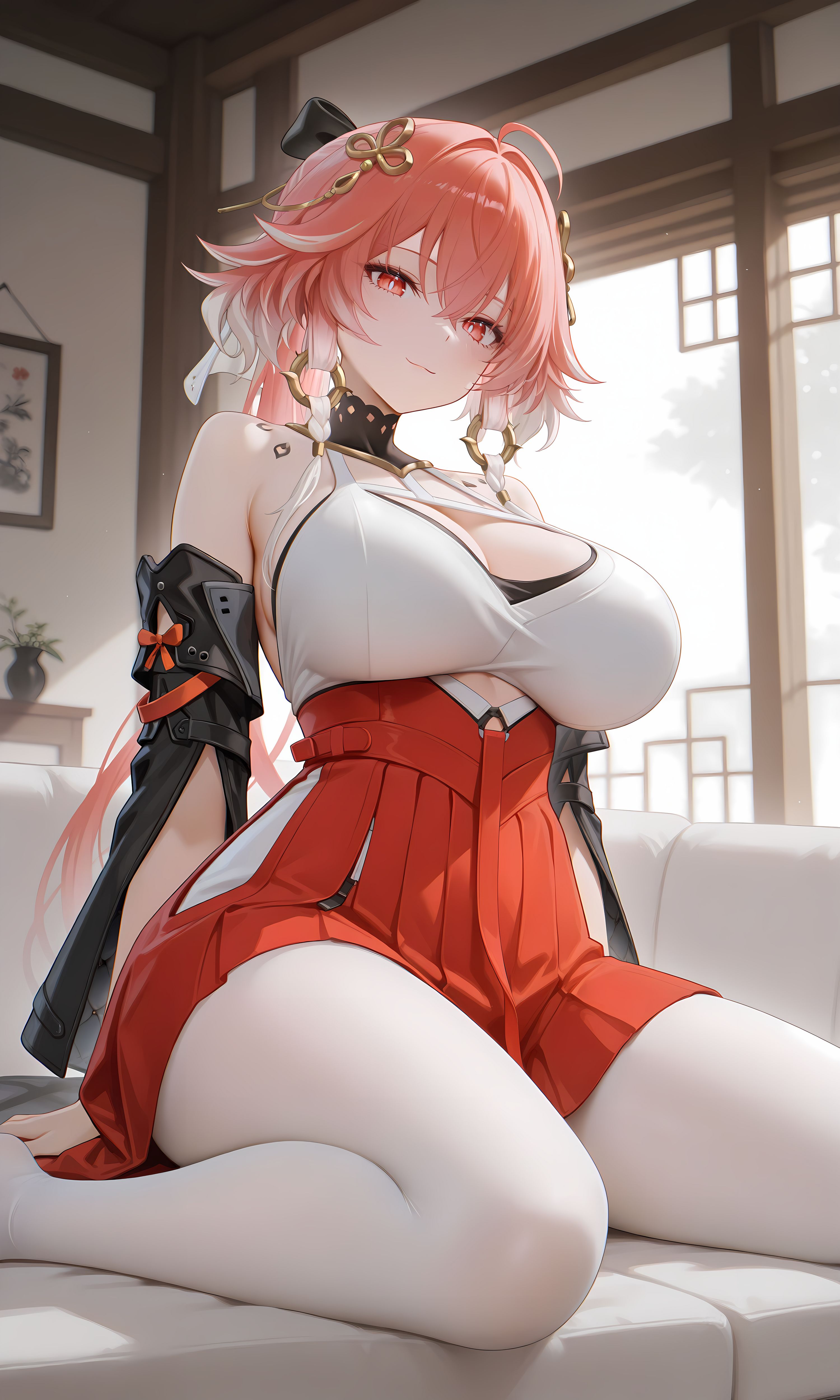 鸣潮长离 巫女专辑 二次元游戏美图壁纸二创 白丝袜大长腿美腿福利,第1张