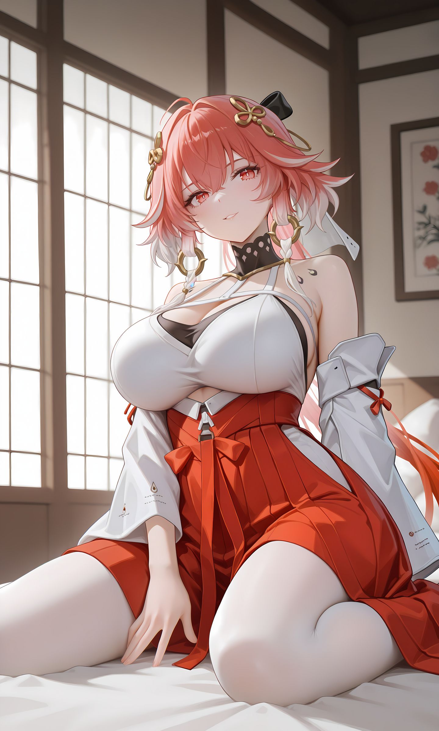 鸣潮长离 巫女专辑 二次元游戏美图壁纸二创 白丝袜大长腿美腿福利,第2张