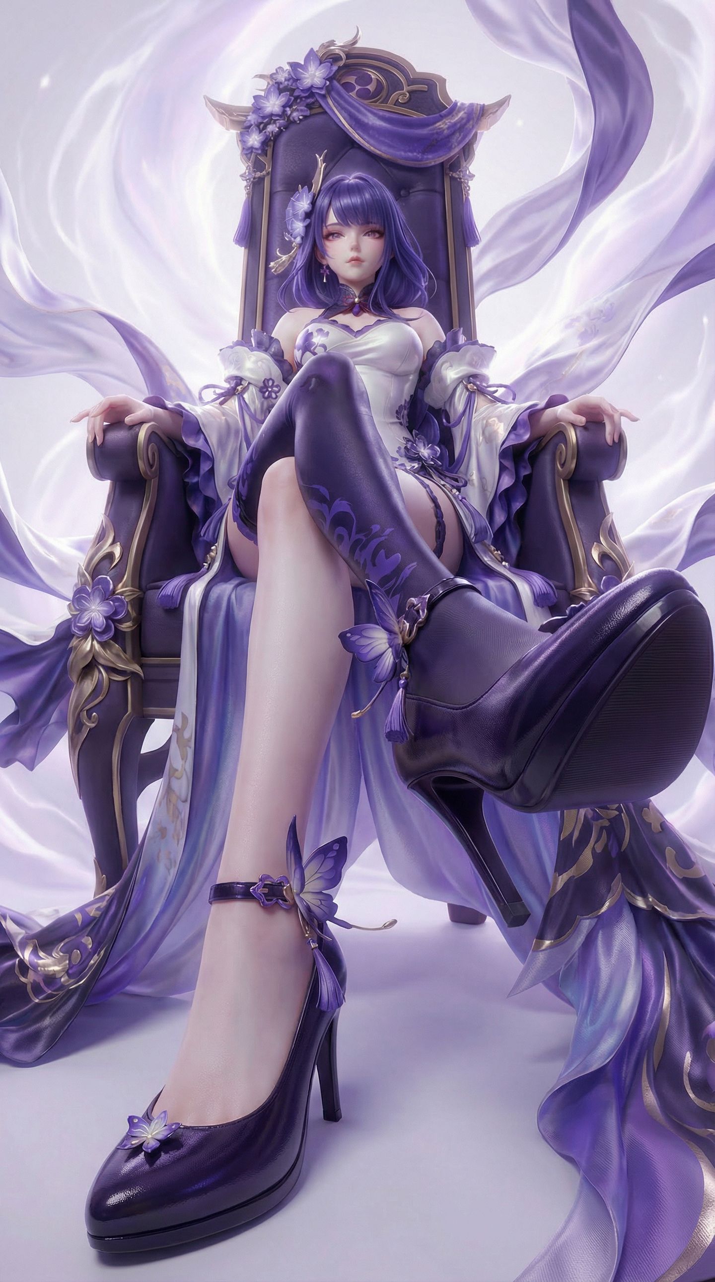 3DCG的方式打开原神 雷电将军 二次元游戏角色AIGC壁纸图片,第1张