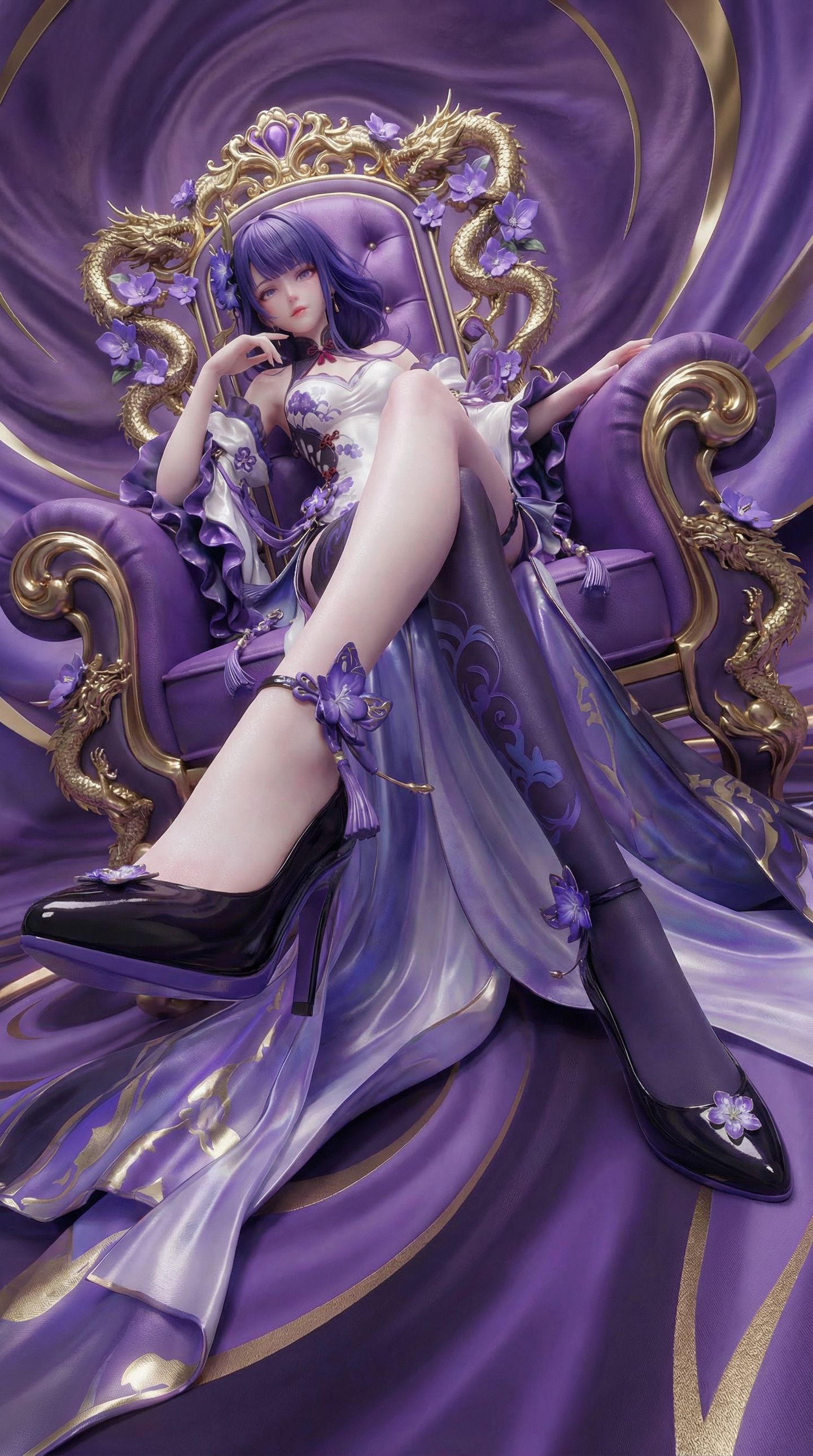 3DCG的方式打开原神 雷电将军 二次元游戏角色AIGC壁纸图片,第2张