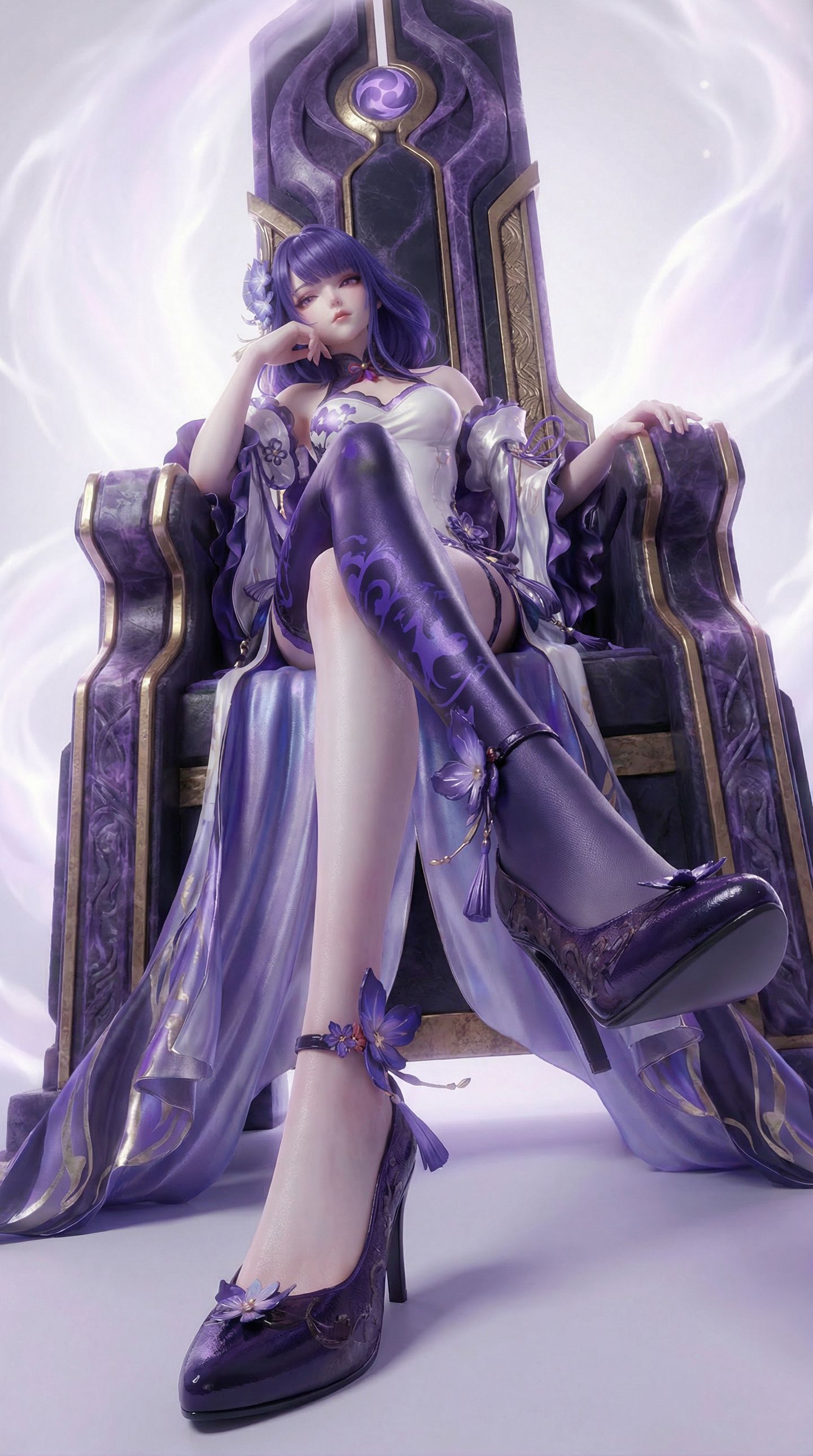 3DCG的方式打开原神 雷电将军 二次元游戏角色AIGC壁纸图片,第3张