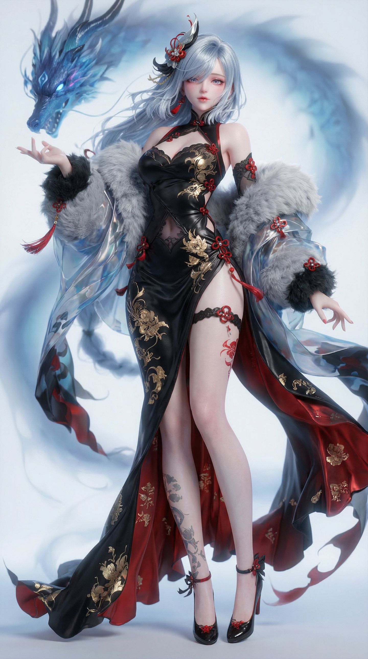 3DCG的方式打开原神 申鹤 二次元游戏角色旗袍 AIGC,第4张