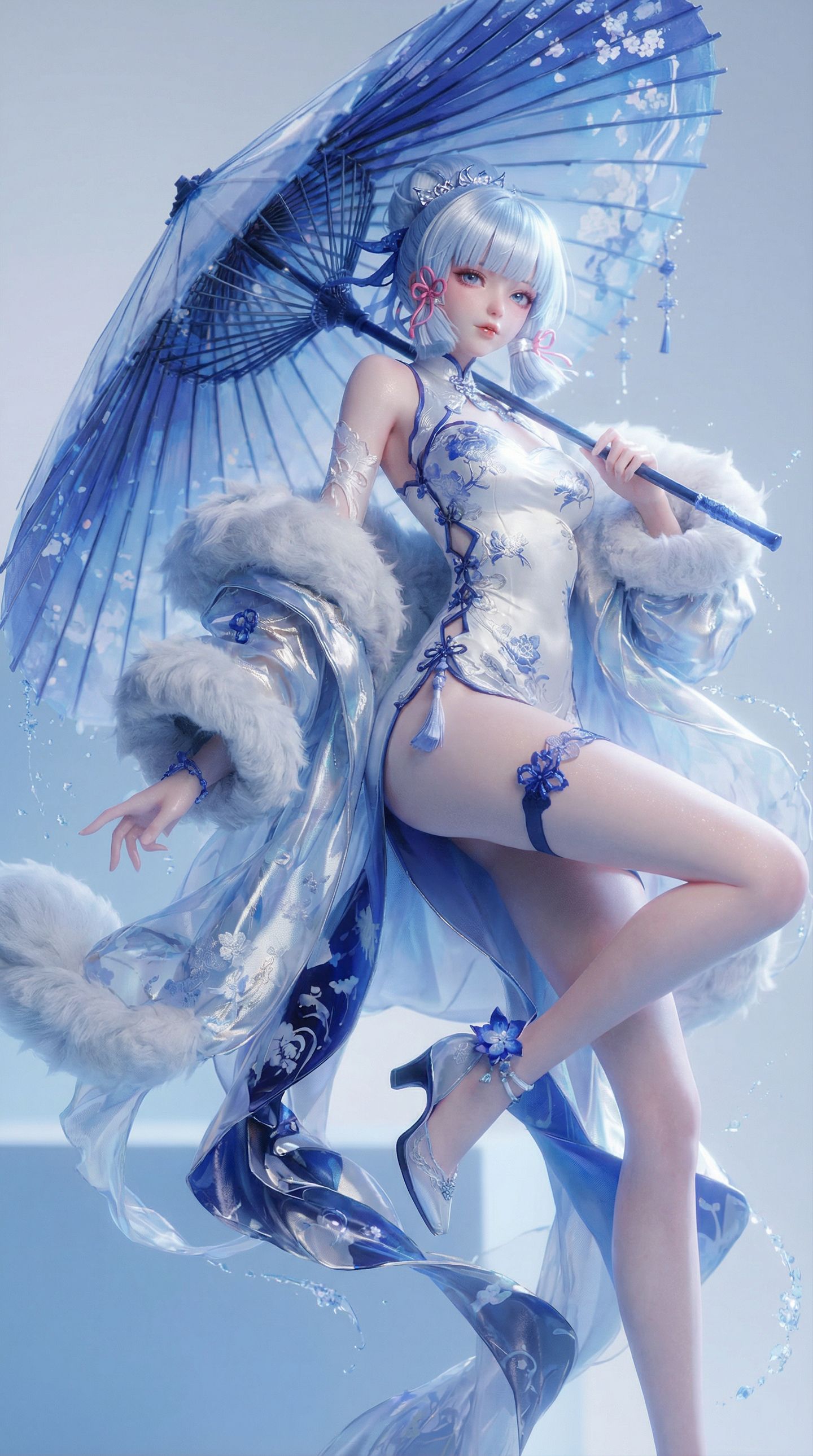 3DCG的方式打开原神 神里绫华 二次元游戏角色大长腿美腿 AIGC,第1张