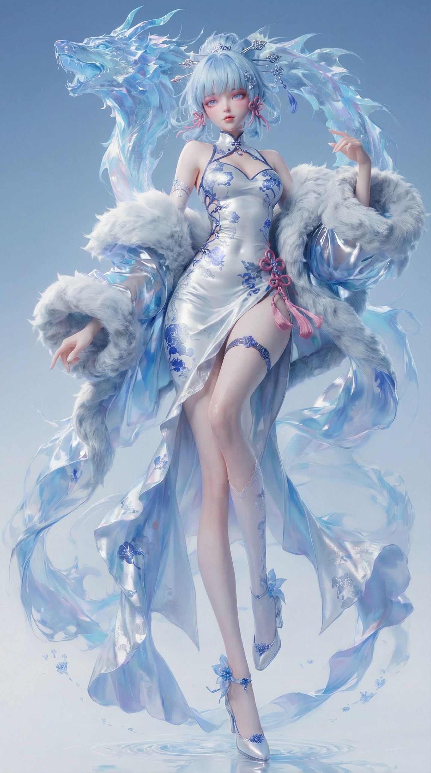 3DCG的方式打开原神 神里绫华 二次元游戏角色大长腿美腿 AIGC,第3张