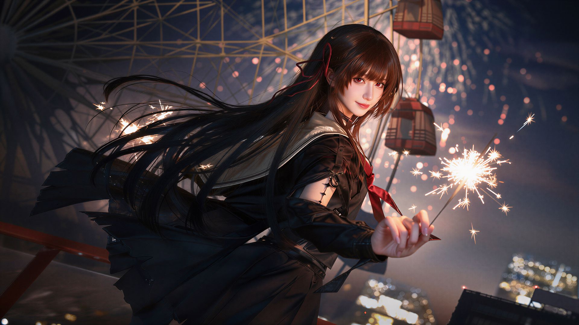 朽叶千咲 鸣潮，“漂泊者……要一起放烟花试试吗？”电脑桌面壁纸图片,第1张