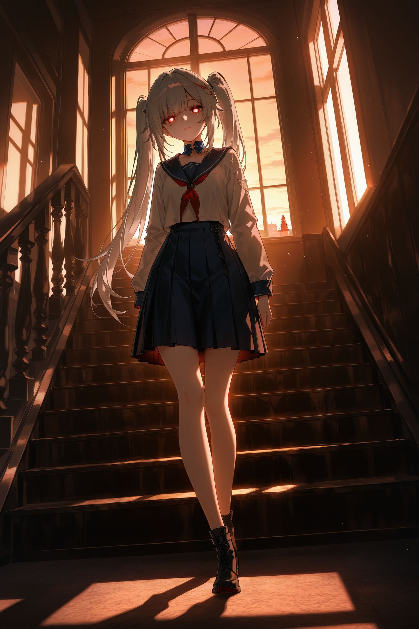 反差学妹星穹铁道花火 ai绘画 白色头发女孩图片,第3张