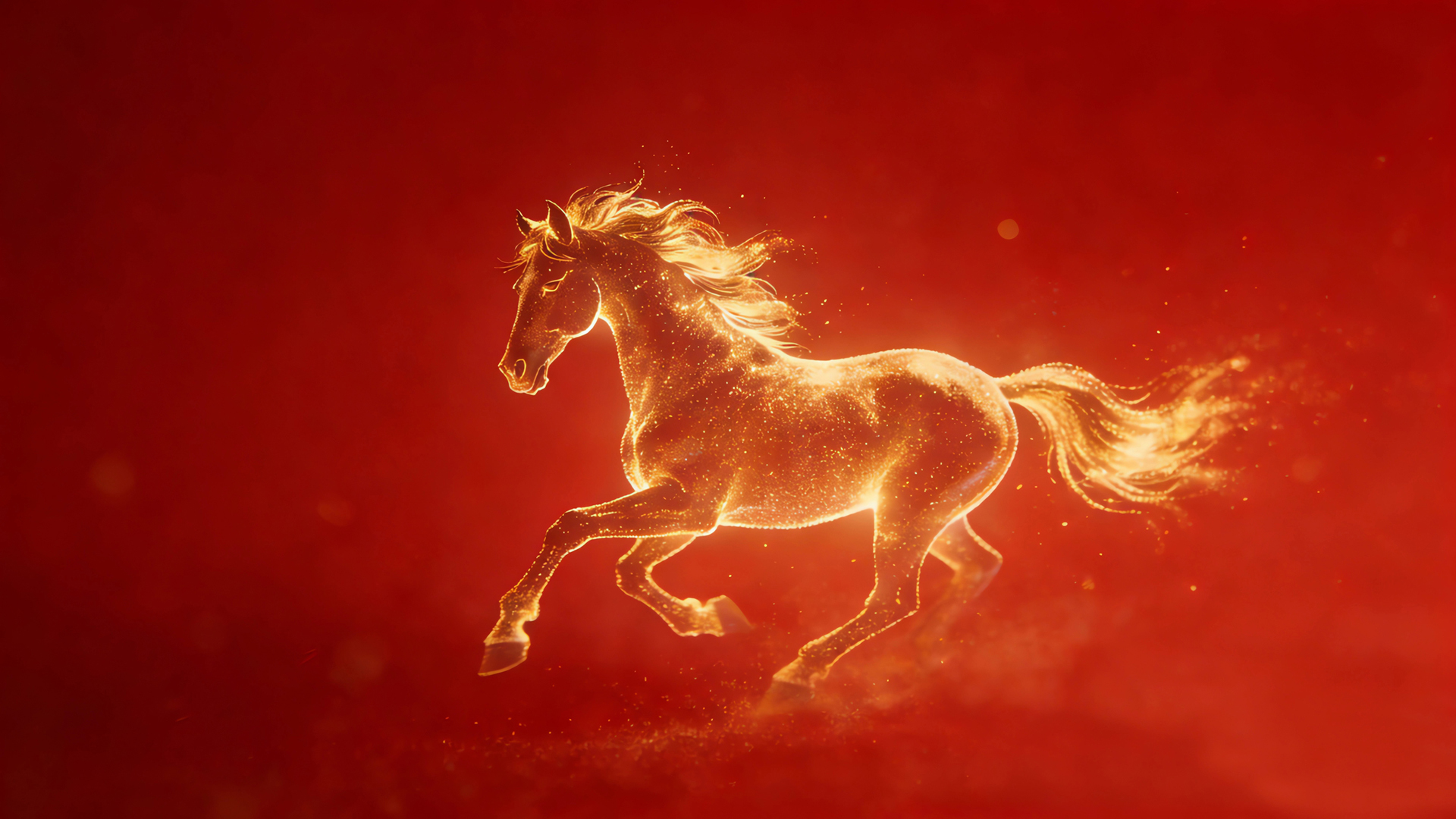 金色骏马 红色背景 电脑壁纸高清全屏,第1张