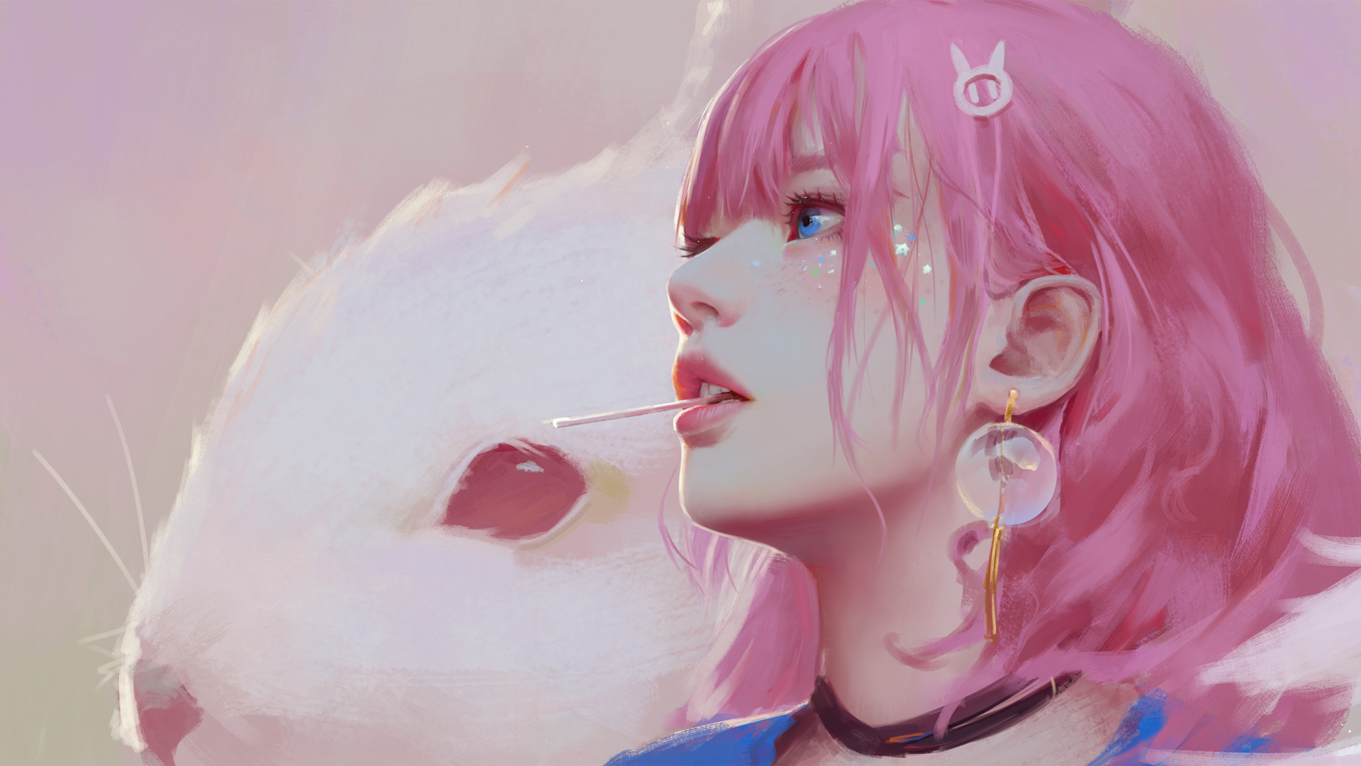 粉色头发美女 蓝色眼睛 兔子 好看二次元高清动漫壁纸,第1张 粉色头发美女 蓝色眼睛 兔子 好看二次元高清动漫壁纸,第1张