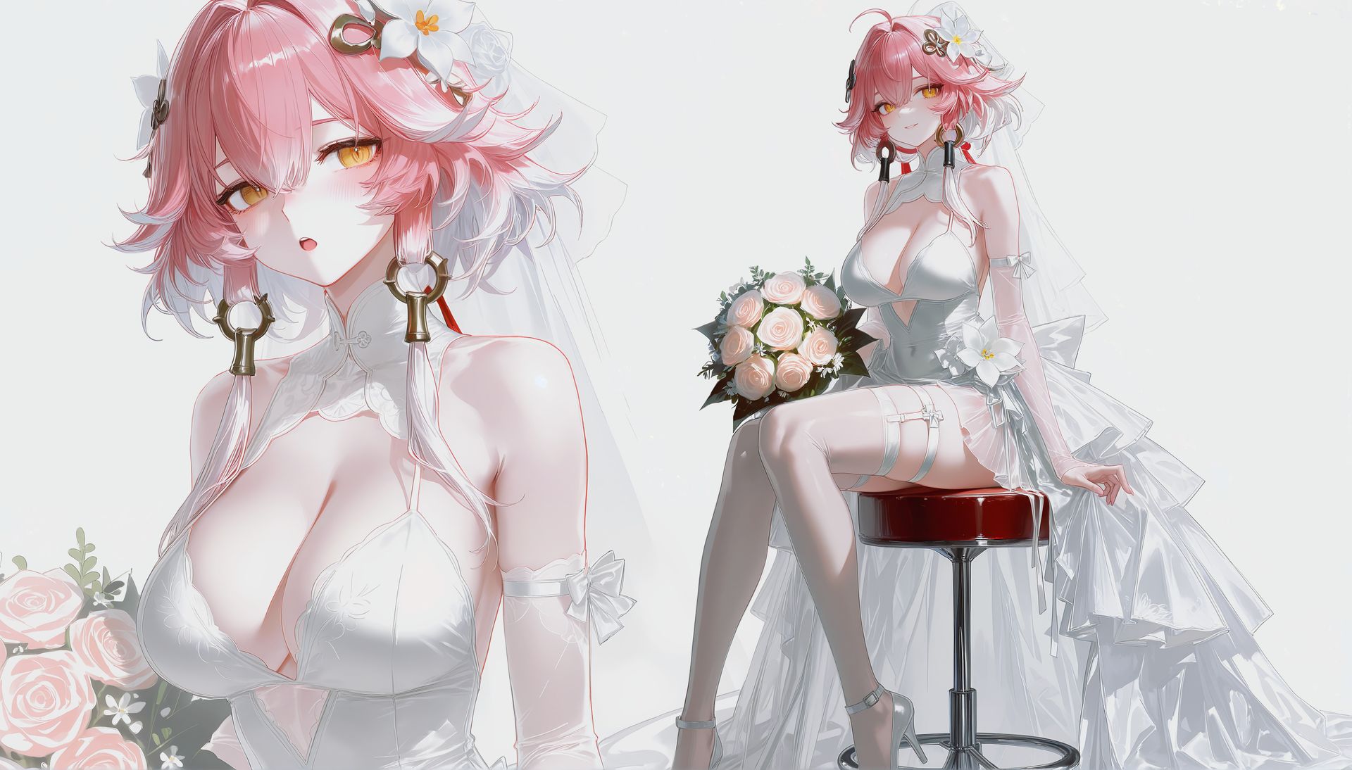 鸣潮长离 花嫁婚嫁 AI制作 纯白性感游戏电脑壁纸桌面 二次元美女图片,第1张