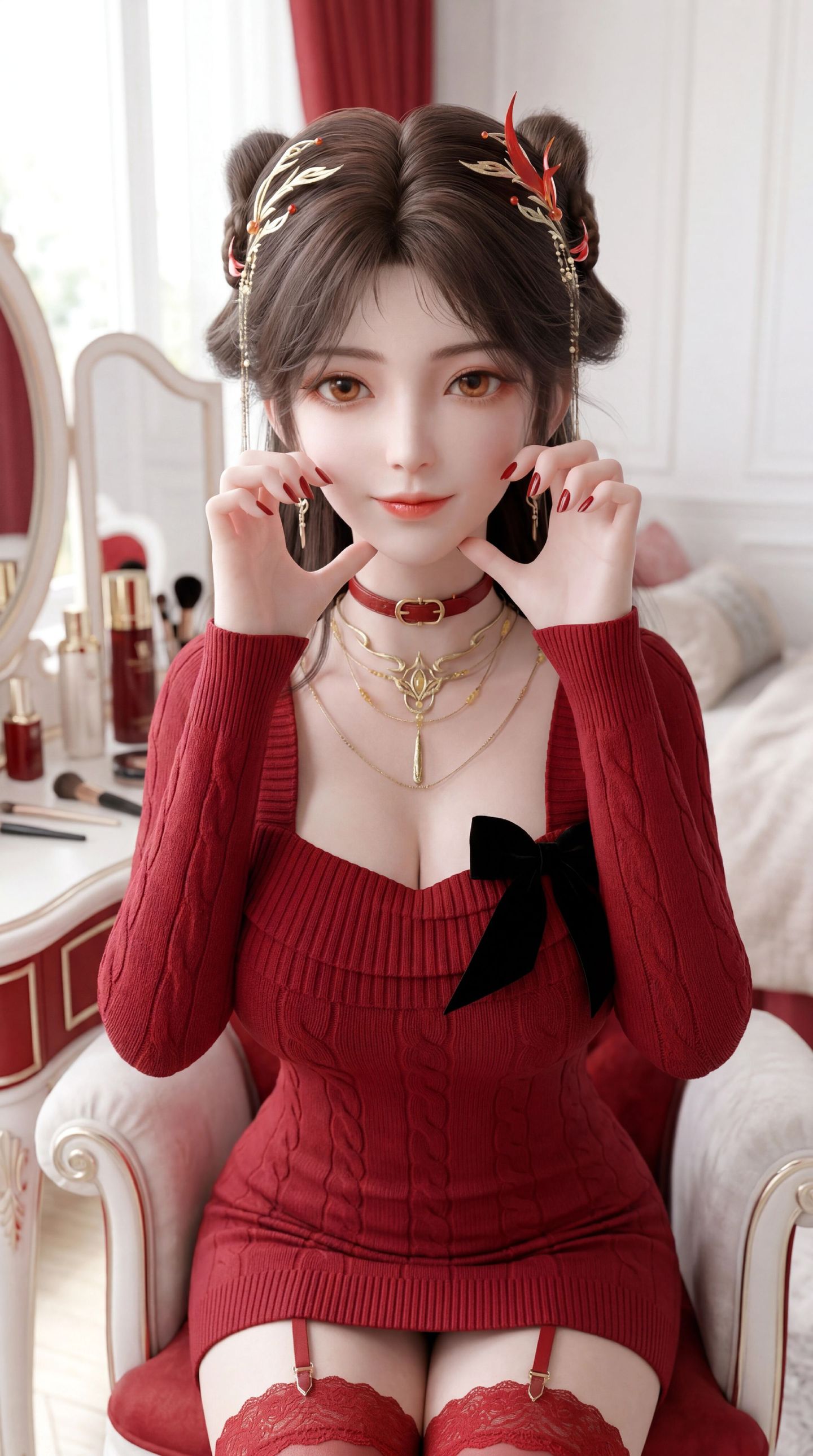 红色穿搭火灵儿 国漫美女 动漫动画完美世界 超高清全面屏壁纸 吊带丝袜,第3张