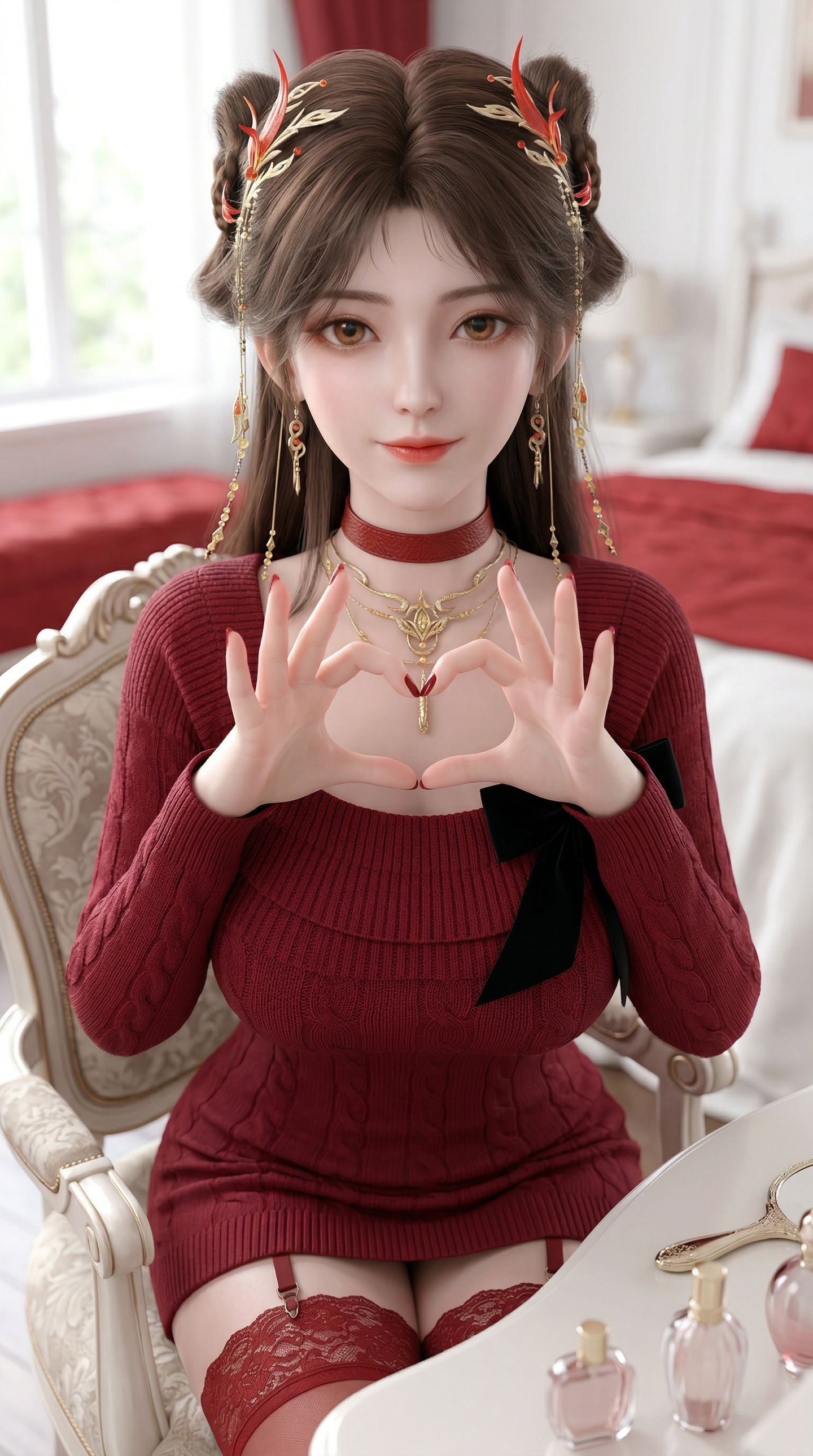 红色穿搭火灵儿 国漫美女 动漫动画完美世界 超高清全面屏壁纸 吊带丝袜,第2张