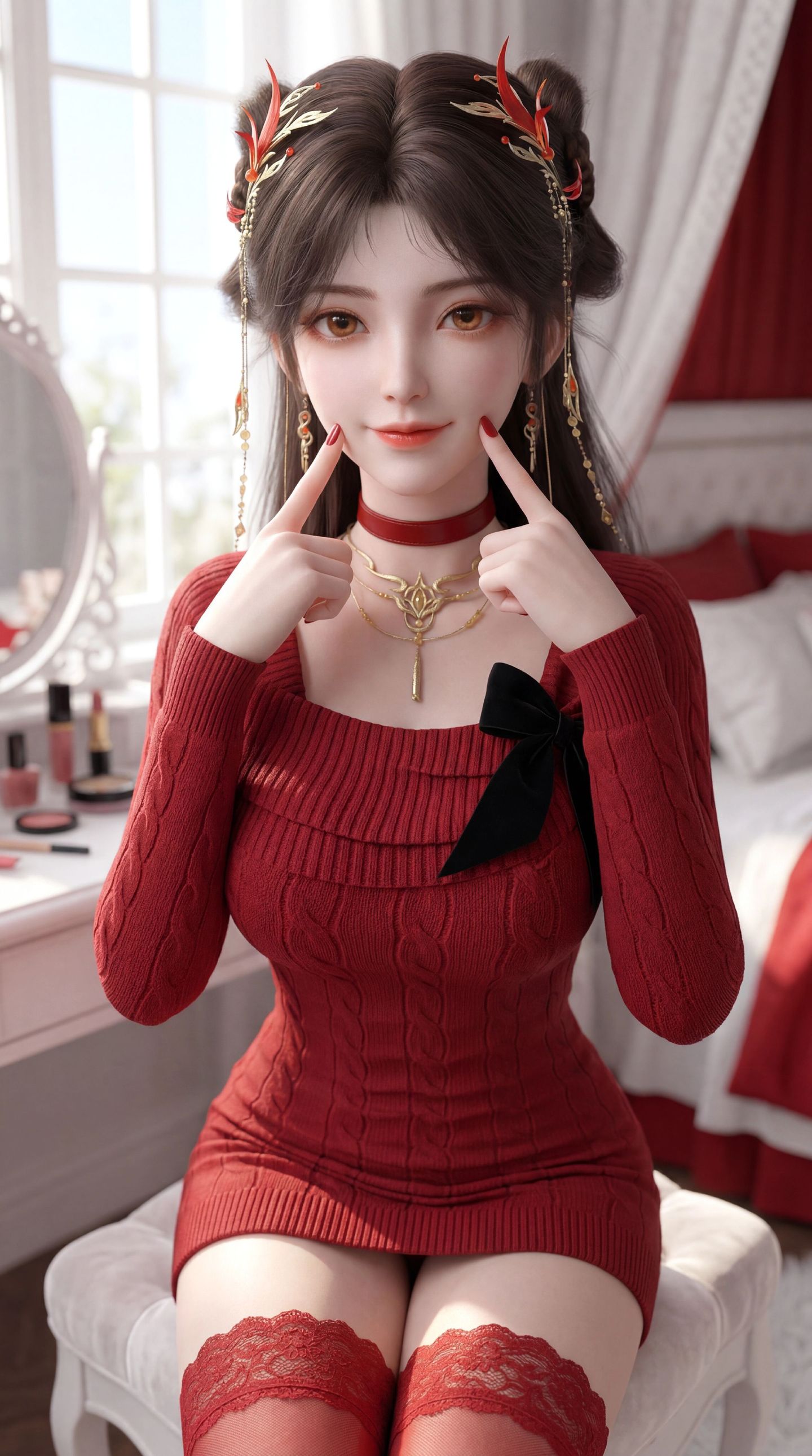 红色穿搭火灵儿 国漫美女 动漫动画完美世界 超高清全面屏壁纸 吊带丝袜,第5张