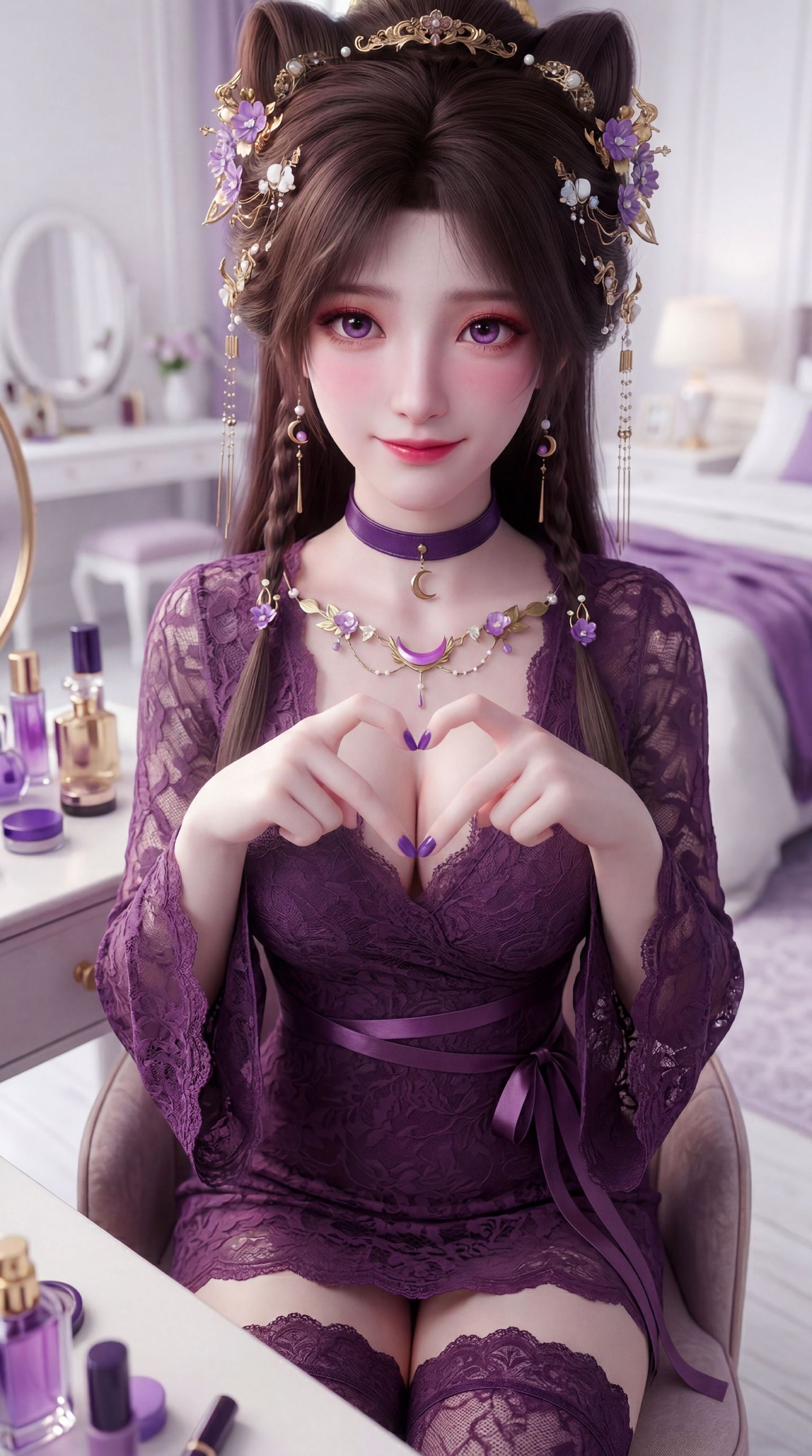 紫色穿搭 可爱害羞版姬紫月 动漫遮天 国漫美女 iPhone全面屏壁纸,第4张