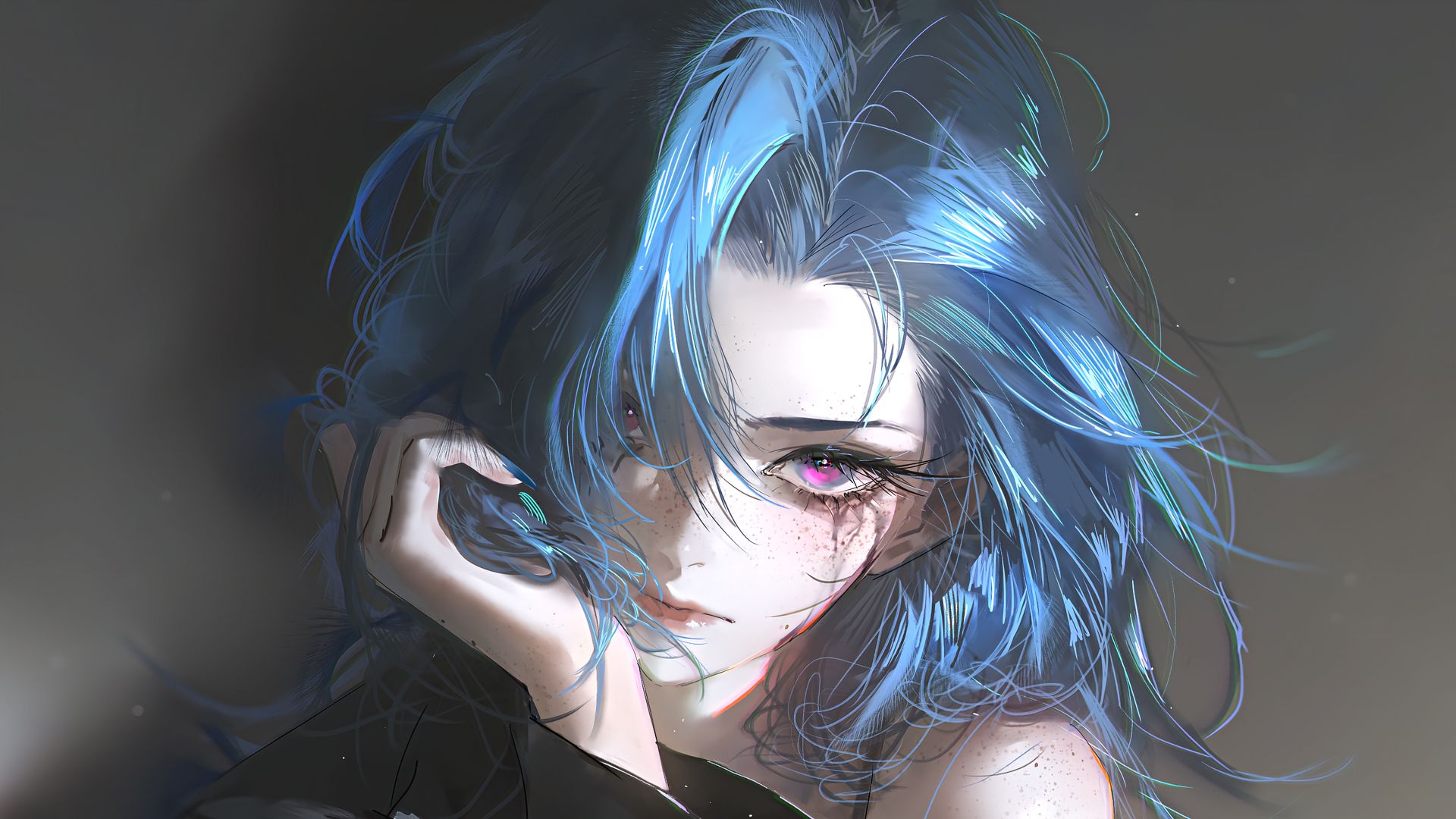 英雄联盟LOL金克斯二次元壁纸 电脑桌面 高清壁纸 蓝色长头发,第1张