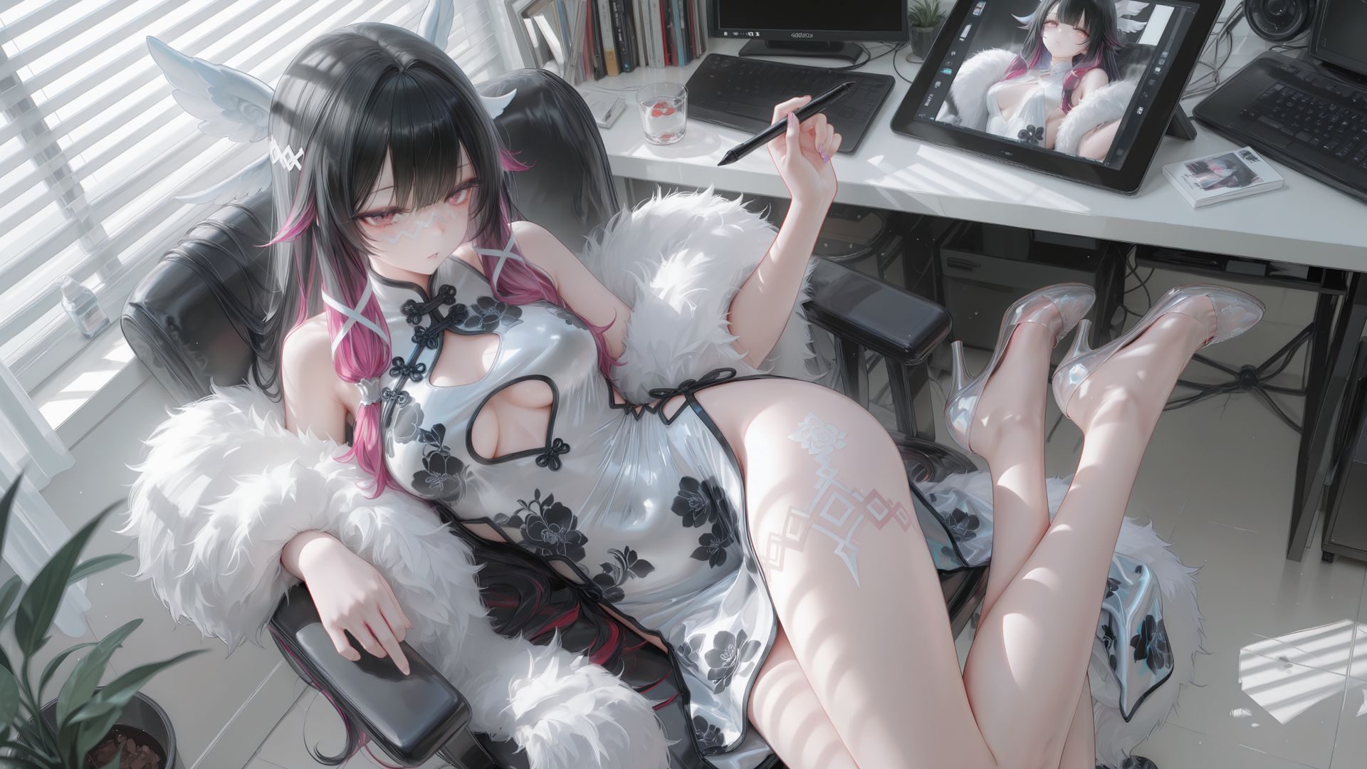 原神 哥伦比娅电脑壁纸 电脑桌面 旗袍福利大长腿,第1张