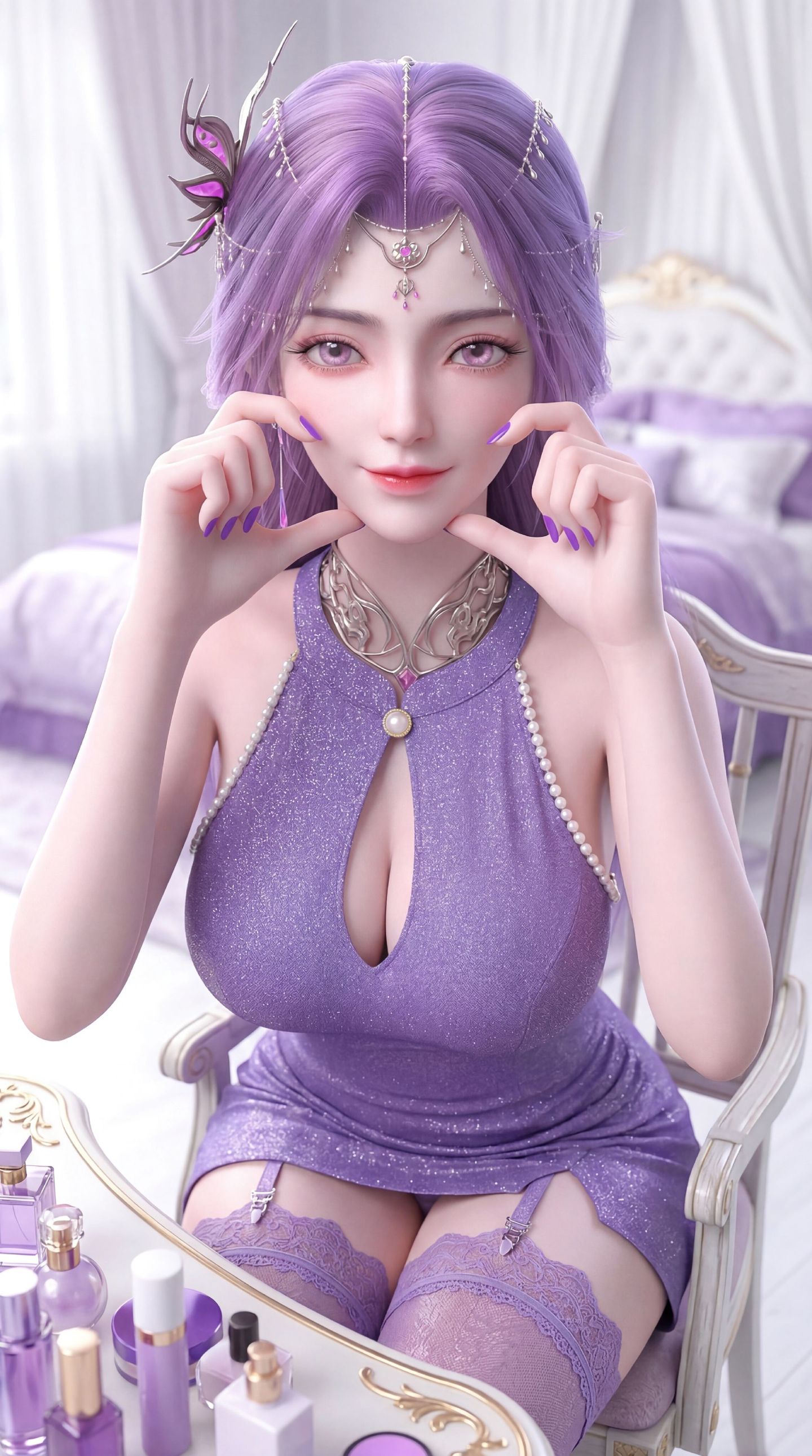 紫色韵味穿搭 完美世界云曦手机壁纸 动漫国漫女神美女 吊带丝袜福利性感,第1张