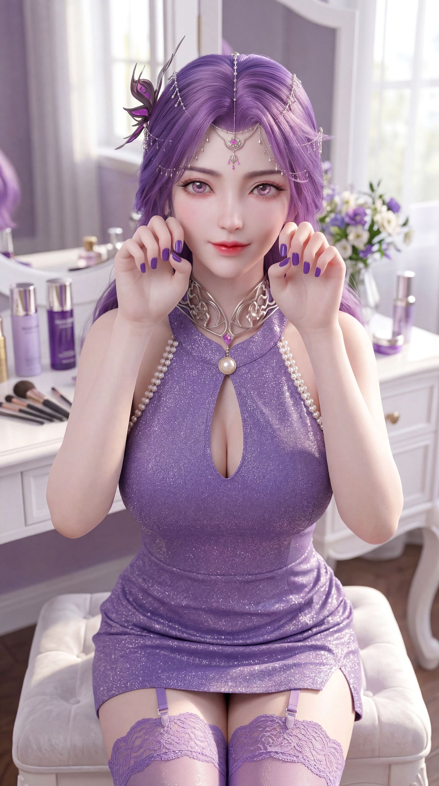 紫色韵味穿搭 完美世界云曦手机壁纸 动漫国漫女神美女 吊带丝袜福利性感,第3张