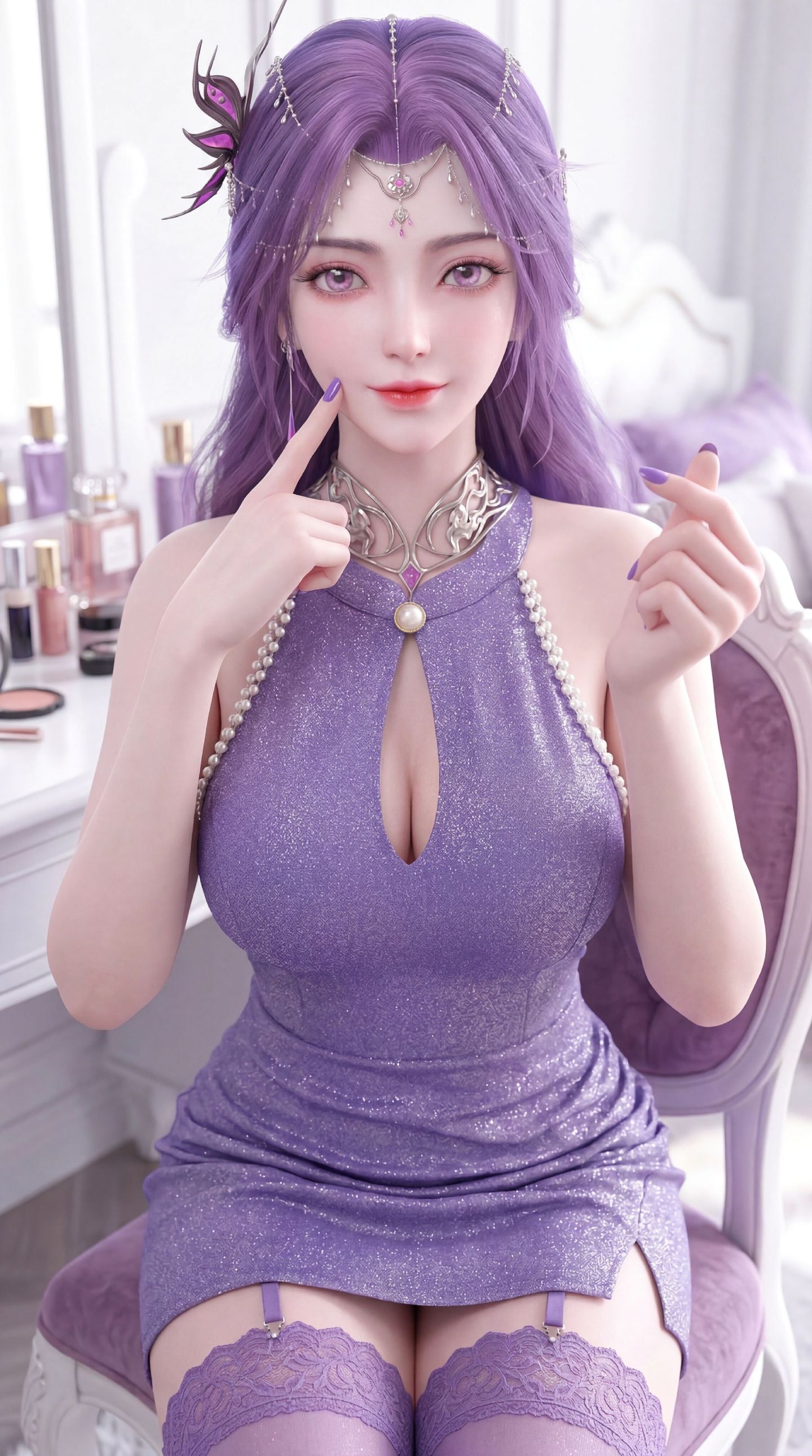 紫色韵味穿搭 完美世界云曦手机壁纸 动漫国漫女神美女 吊带丝袜福利性感,第2张