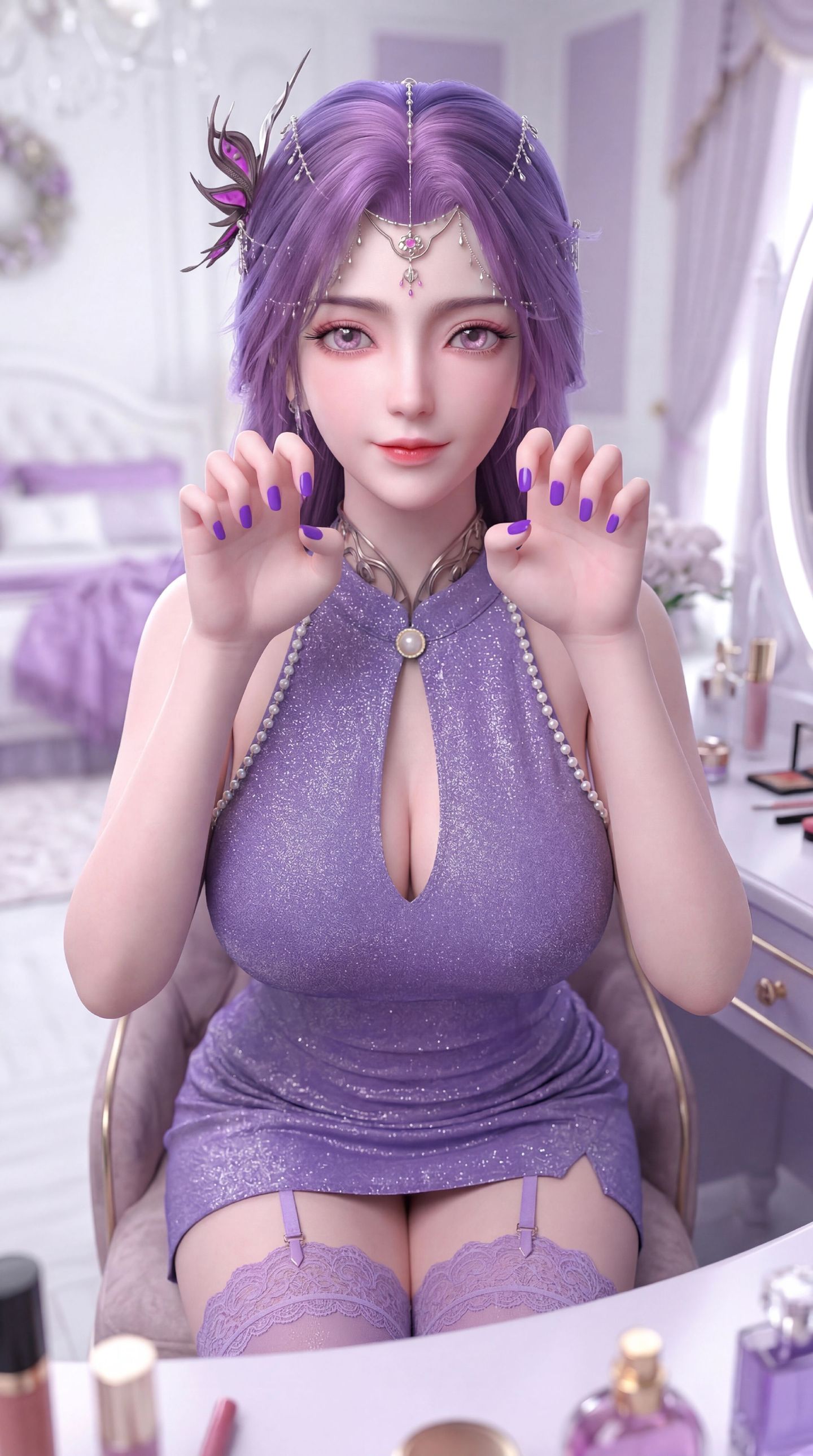 紫色韵味穿搭 完美世界云曦手机壁纸 动漫国漫女神美女 吊带丝袜福利性感,第4张