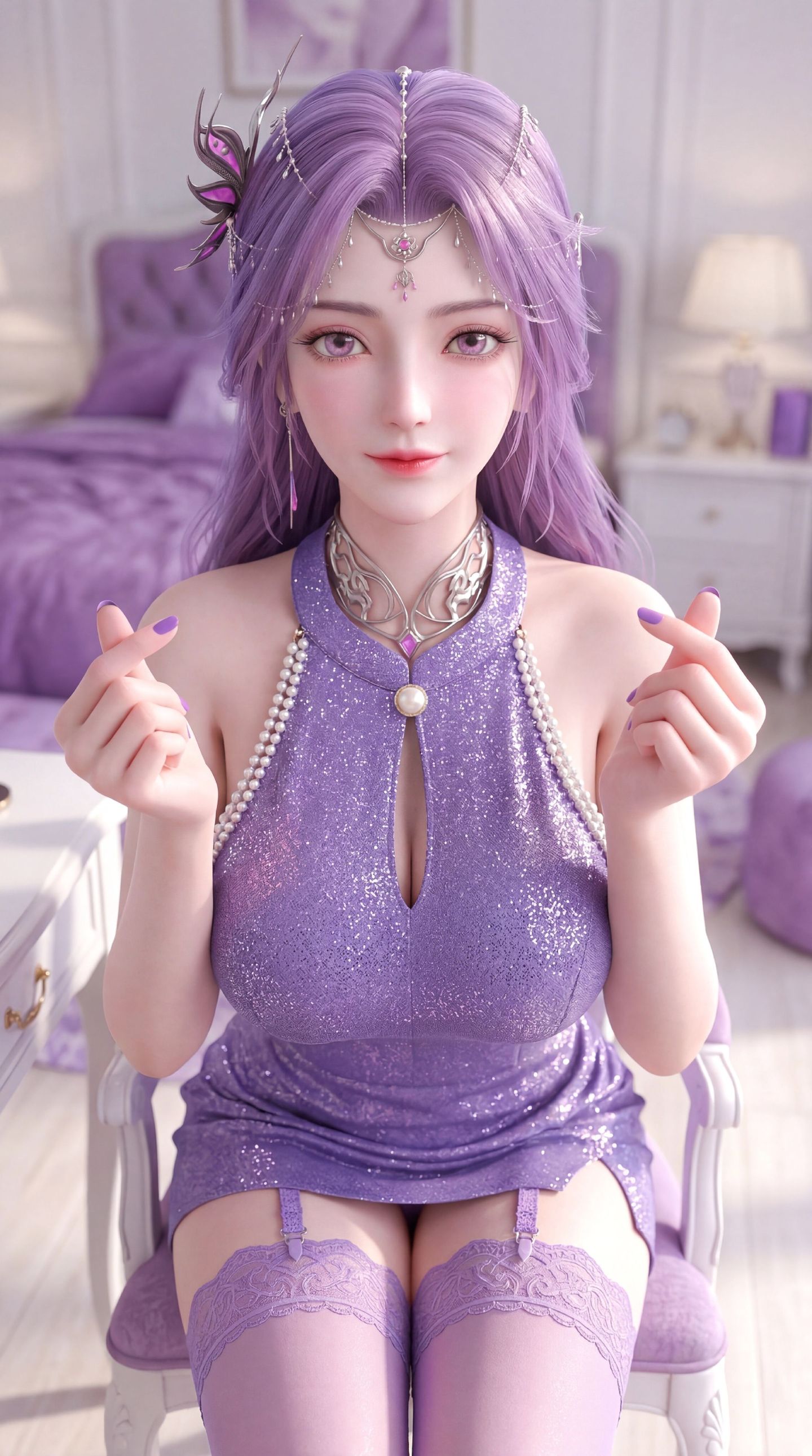 紫色韵味穿搭 完美世界云曦手机壁纸 动漫国漫女神美女 吊带丝袜福利性感,第5张