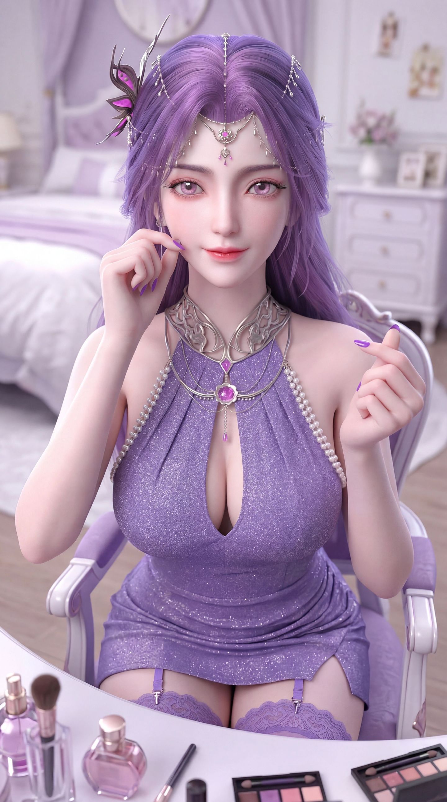 紫色韵味穿搭 完美世界云曦手机壁纸 动漫国漫女神美女 吊带丝袜福利性感,第6张