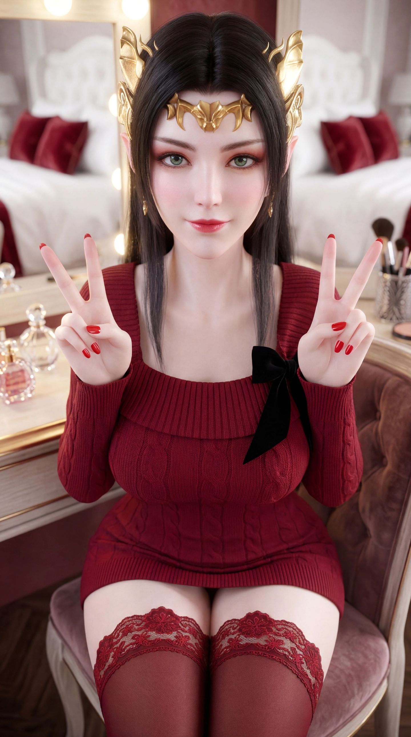 斗破苍穹 国漫女神彩鳞 美杜莎女王 红色穿搭 丝袜蕾丝福利,第1张