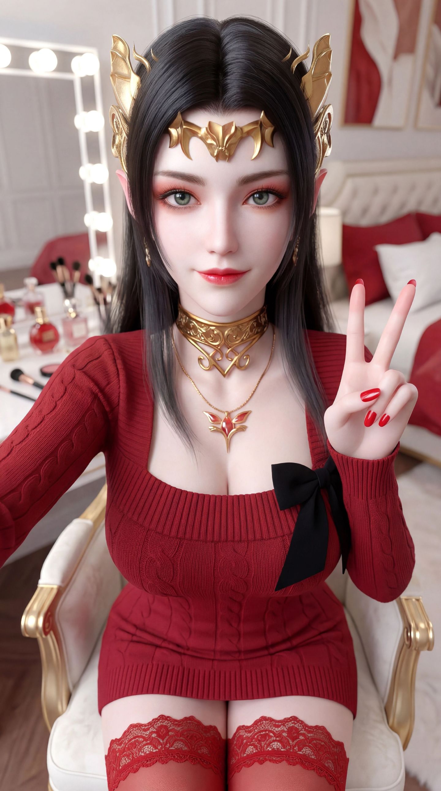 斗破苍穹 国漫女神彩鳞 美杜莎女王 红色穿搭 丝袜蕾丝福利,第2张