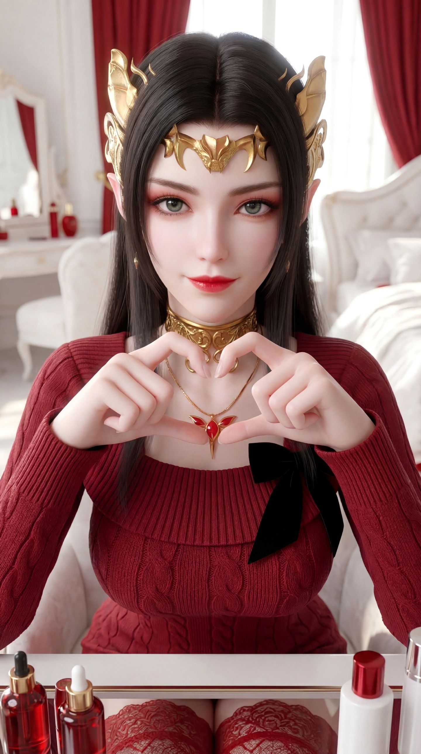 斗破苍穹 国漫女神彩鳞 美杜莎女王 红色穿搭 丝袜蕾丝福利,第3张