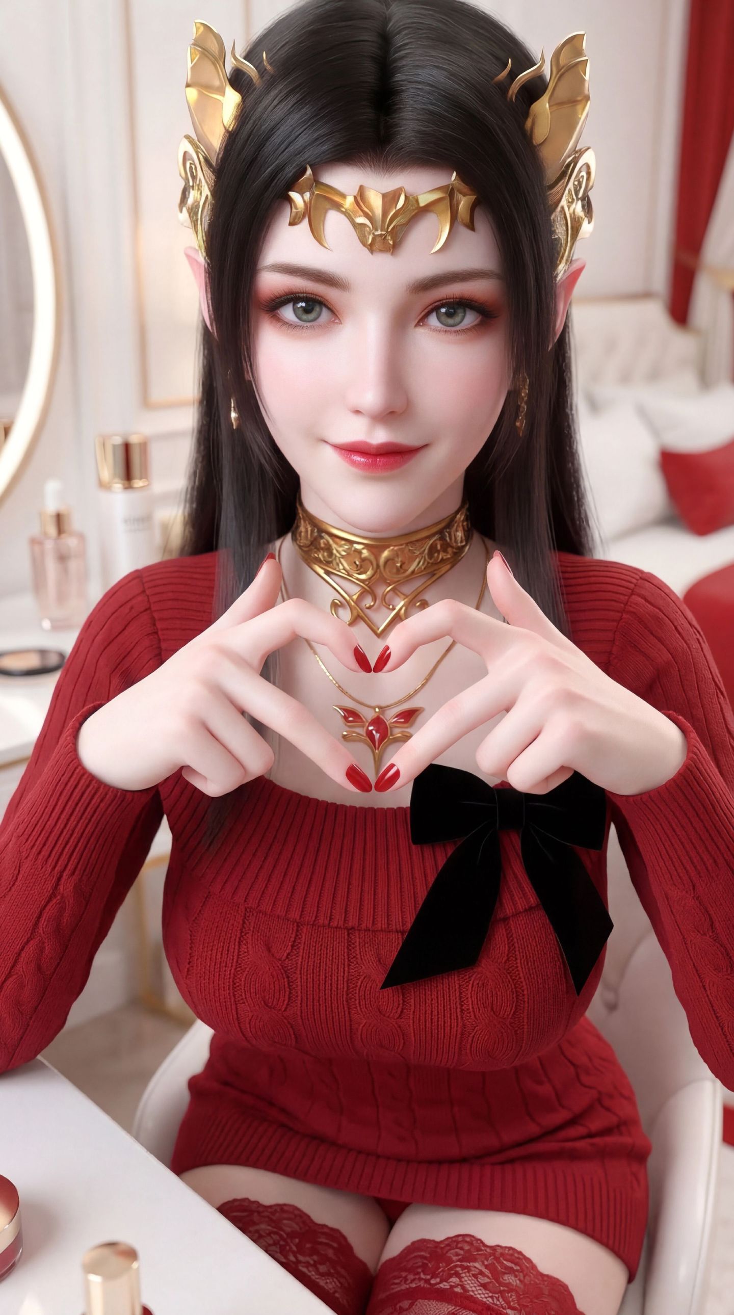 斗破苍穹 国漫女神彩鳞 美杜莎女王 红色穿搭 丝袜蕾丝福利,第8张