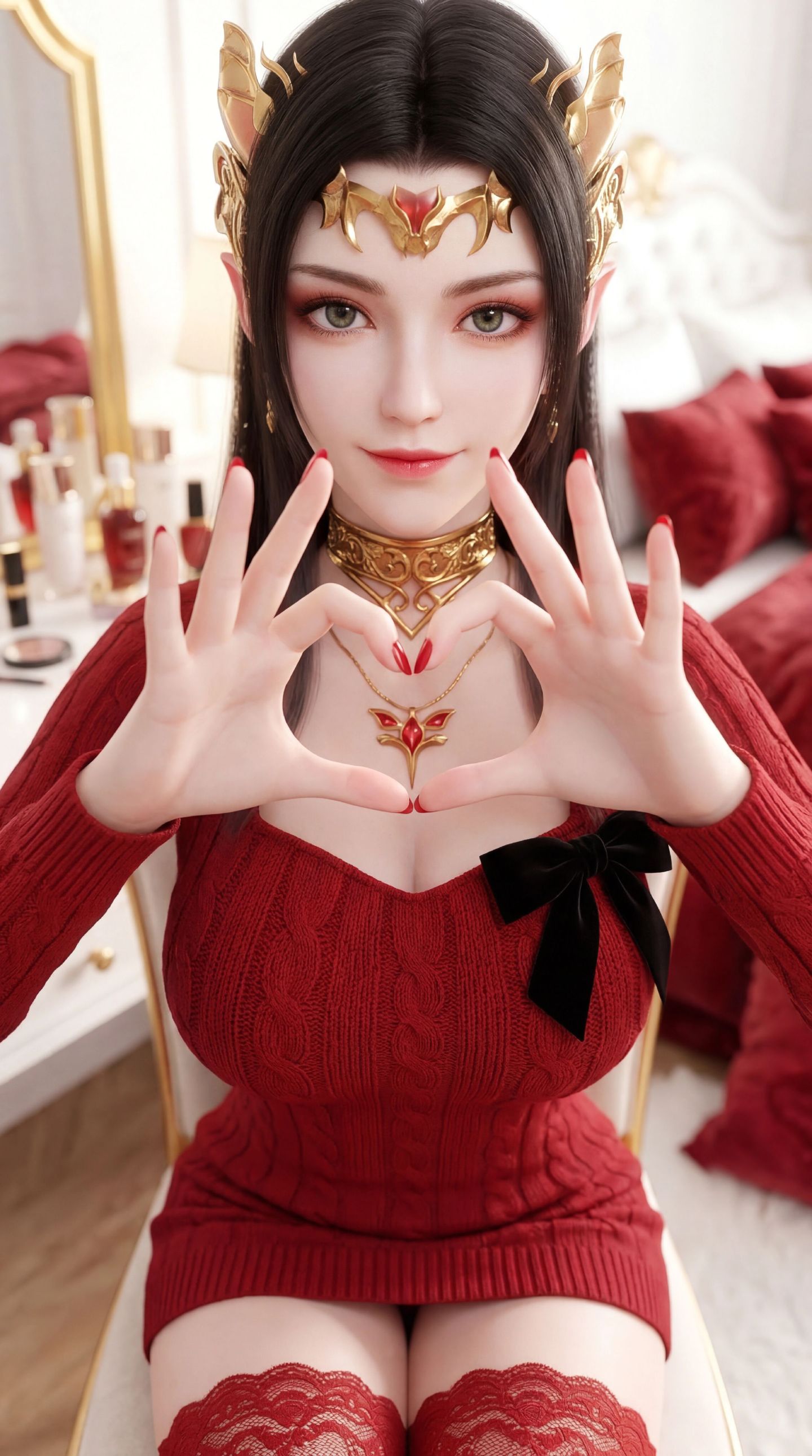 斗破苍穹 国漫女神彩鳞 美杜莎女王 红色穿搭 丝袜蕾丝福利,第7张