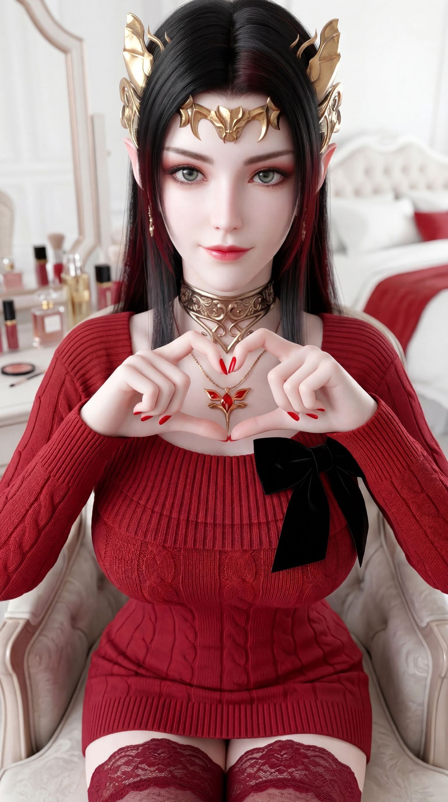 斗破苍穹 国漫女神彩鳞 美杜莎女王 红色穿搭 丝袜蕾丝福利,第5张