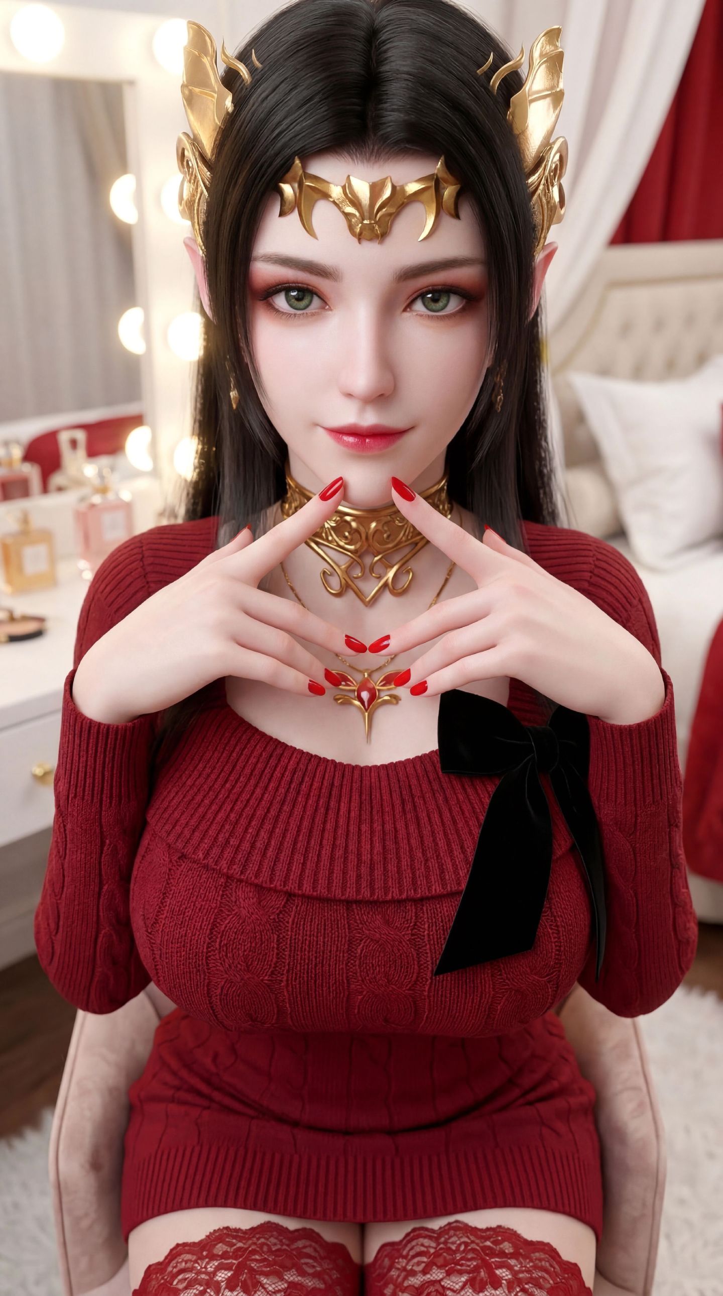 斗破苍穹 国漫女神彩鳞 美杜莎女王 红色穿搭 丝袜蕾丝福利,第6张